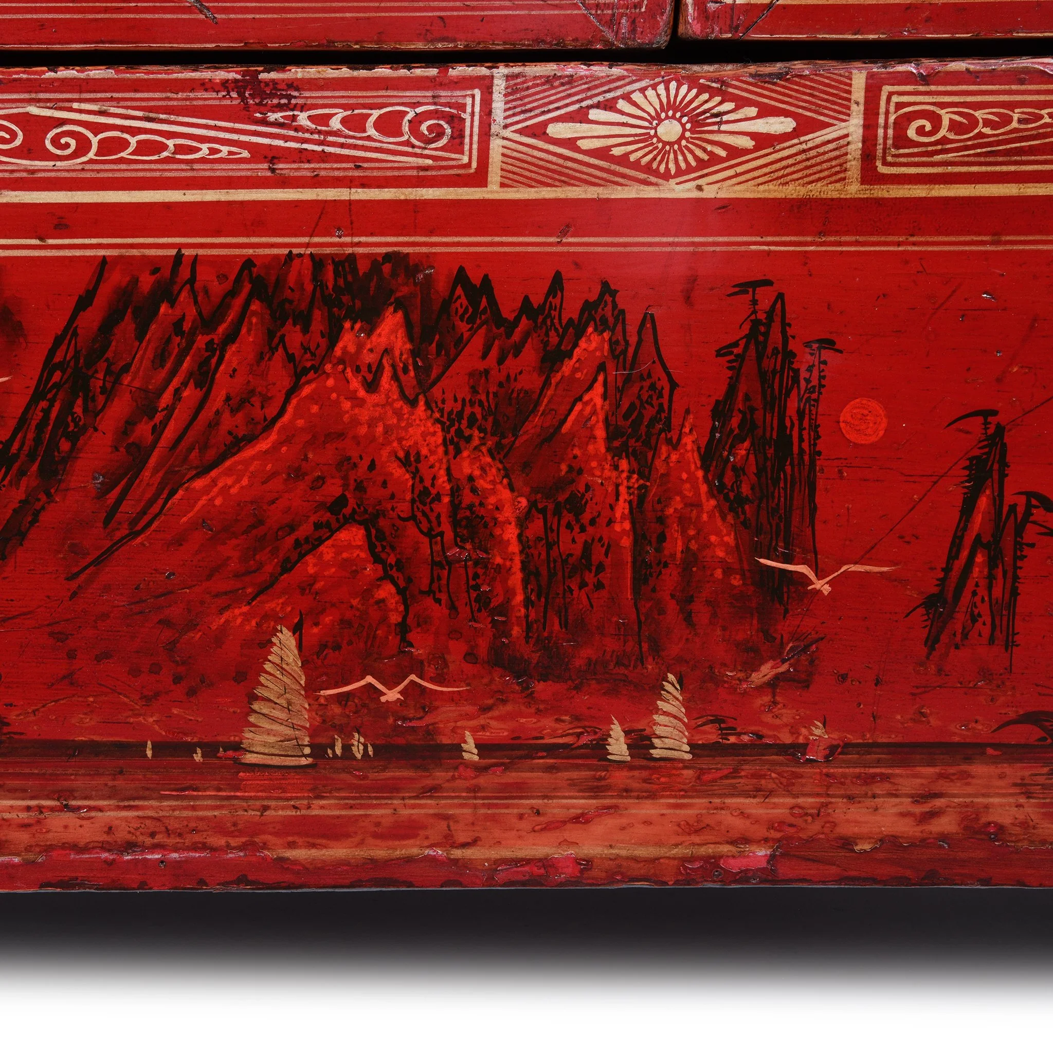 Red Lacquer Chinese Sideboard From Dongbei - Ca 1920 - Image 6