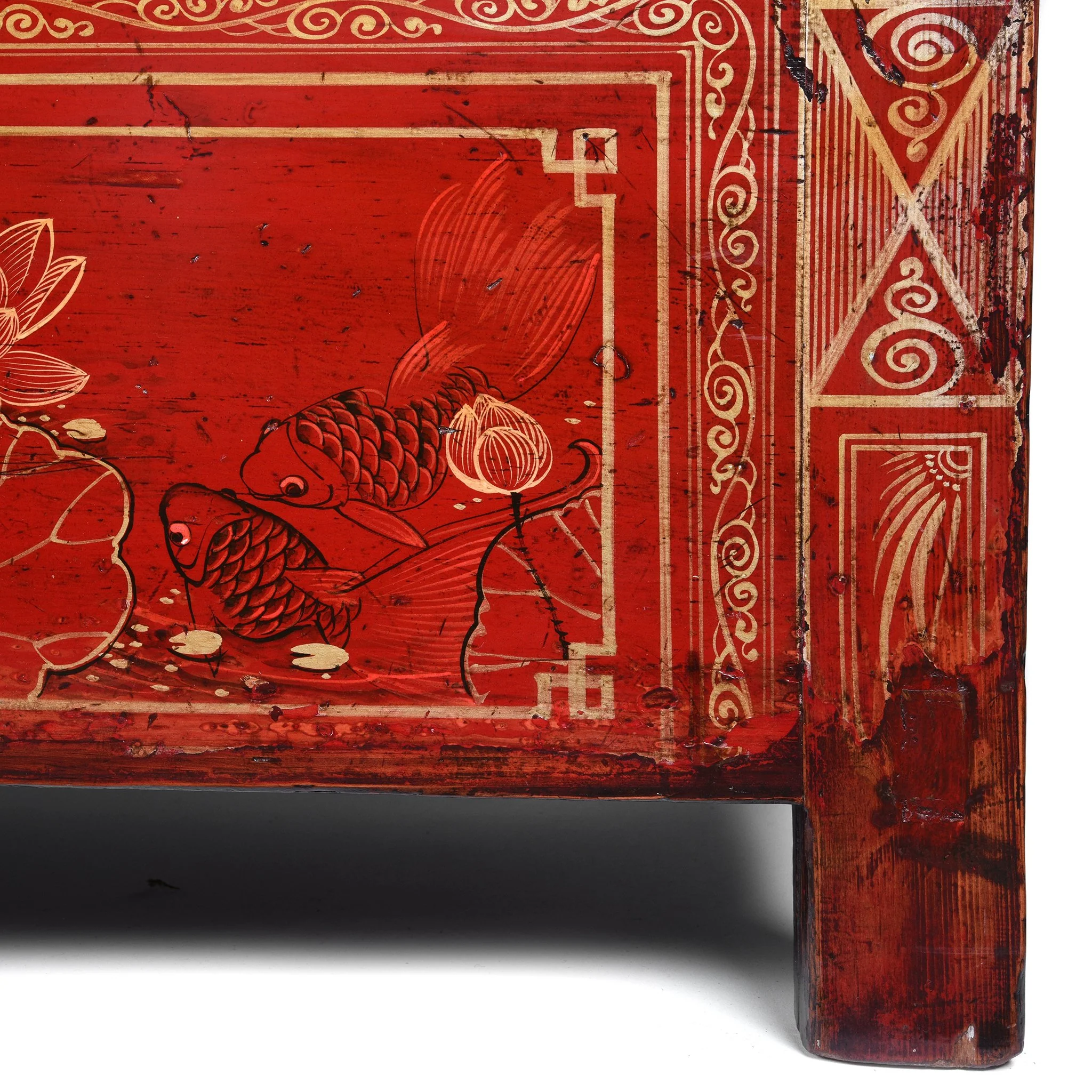 Red Lacquer Chinese Sideboard From Dongbei - Ca 1920 - Image 9