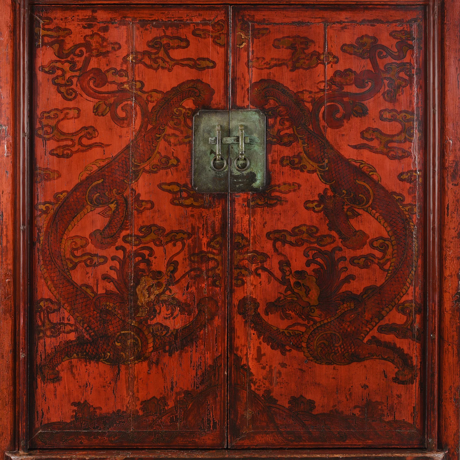 Red Lacquer Chilong Dragon Wedding Cabinet -19th Century - Image 4