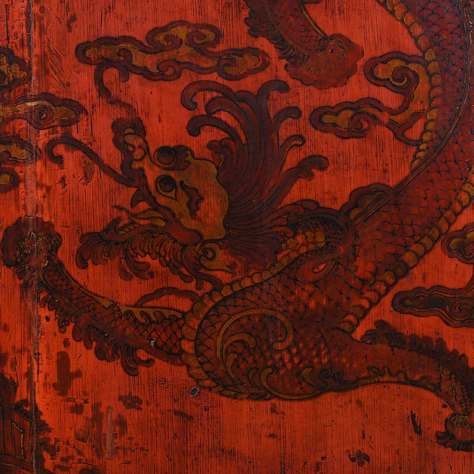 Red Lacquer Chilong Dragon Wedding Cabinet -19th Century - Image 8