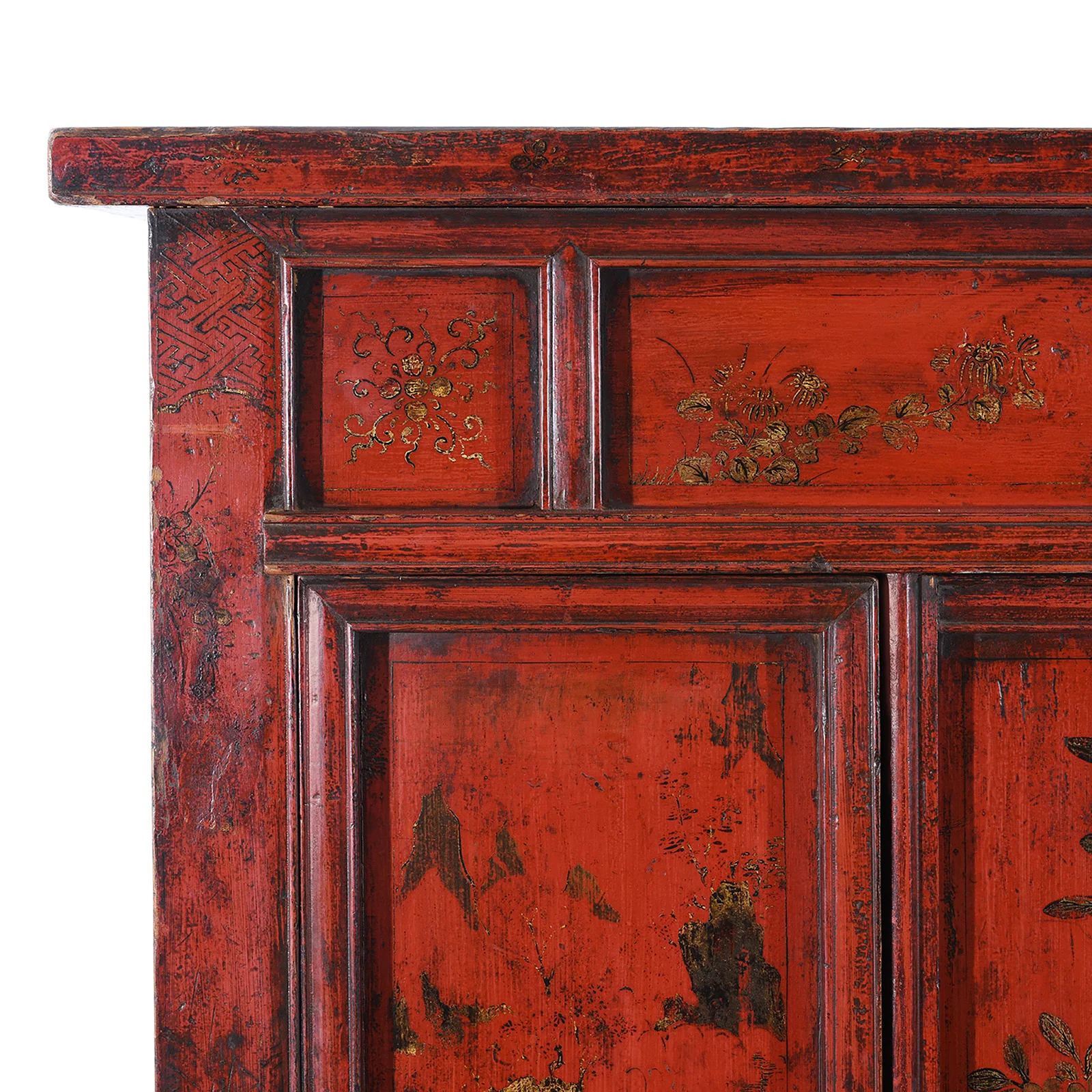 Chinese Red Lacquer Wedding Cabinet From Shanxi  -19th Century - Image 3