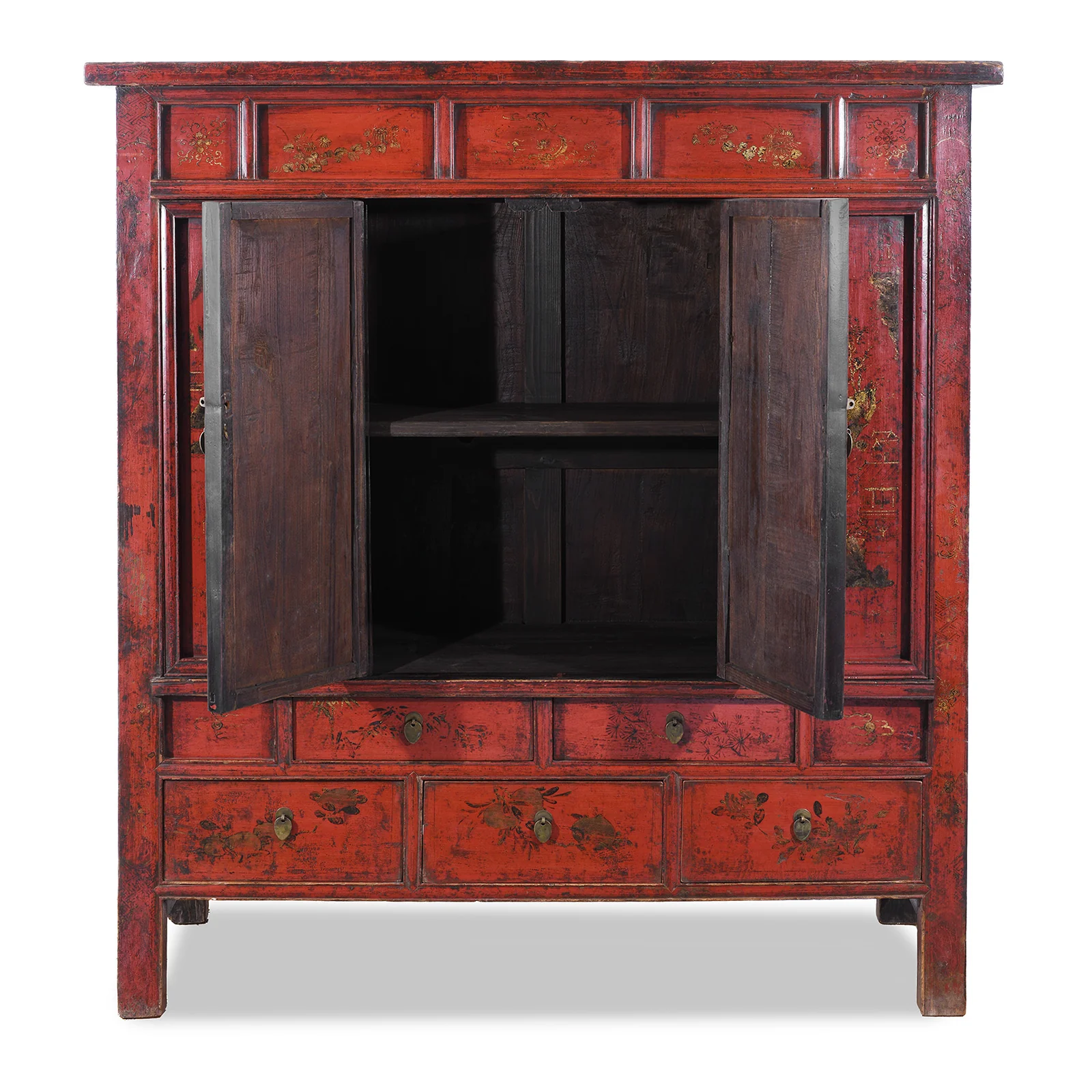 Chinese Red Lacquer Wedding Cabinet From Shanxi  -19th Century - Image 4