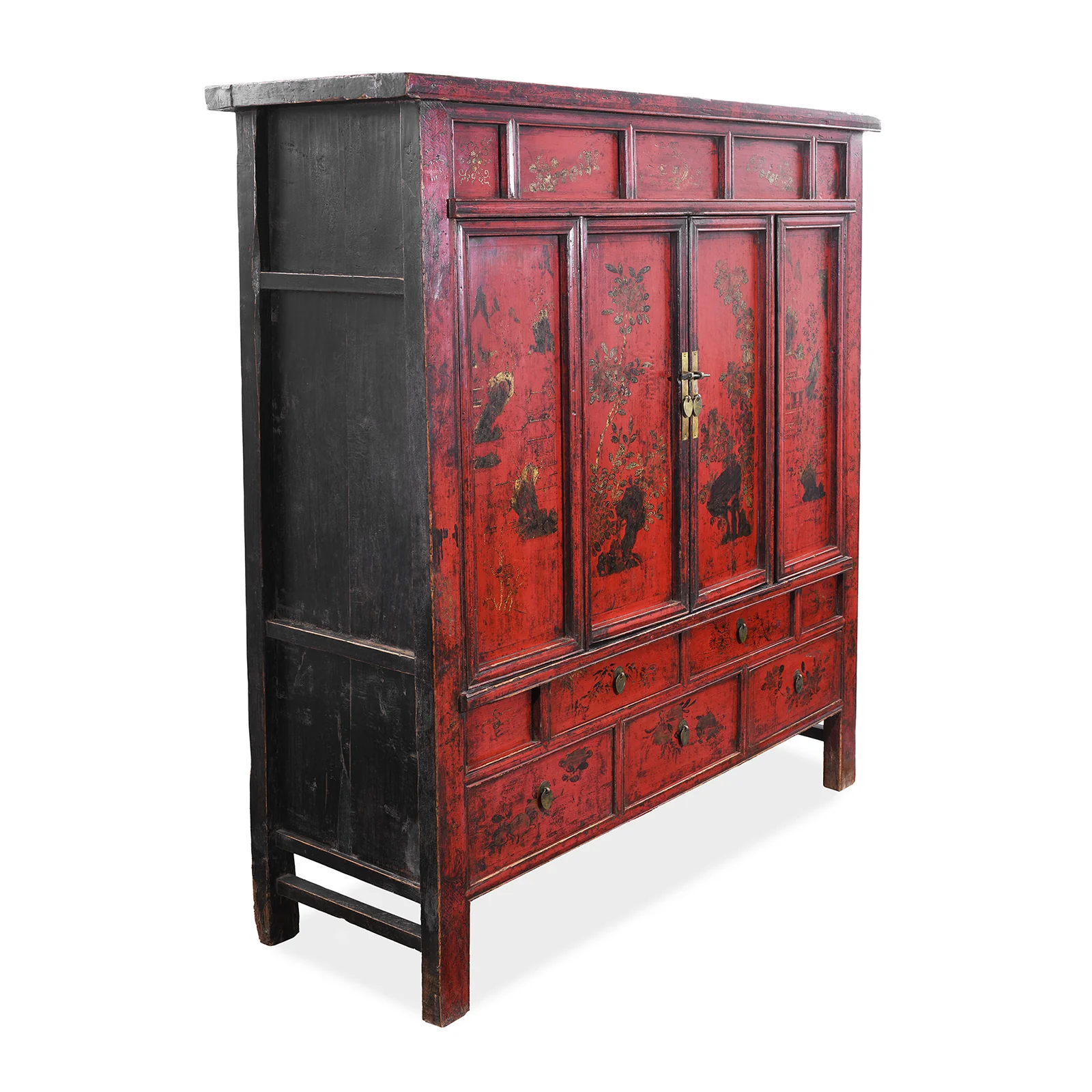 Chinese Red Lacquer Wedding Cabinet From Shanxi  -19th Century - Image 5