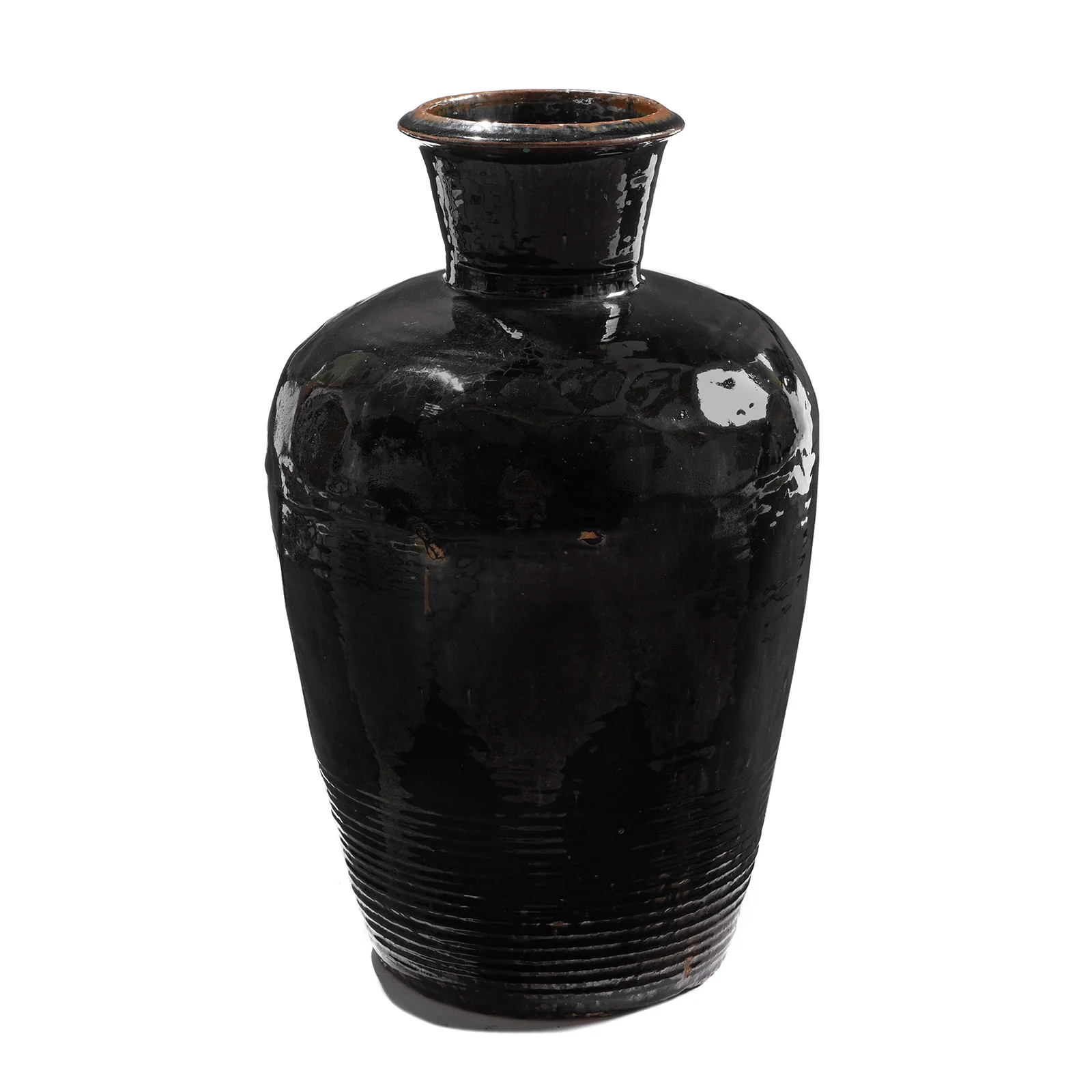 Black Glaze Chinese Storage Jar From Shanxi - 19th Century