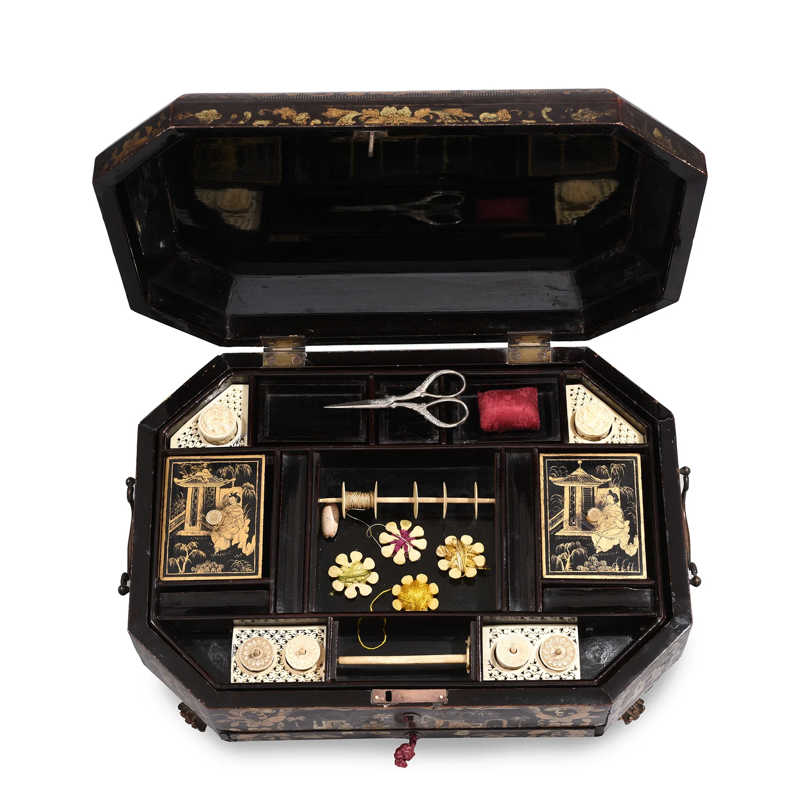 Gilt Black Lacquer Chinese Export Sewing Box - Early 19th Century - Image 3
