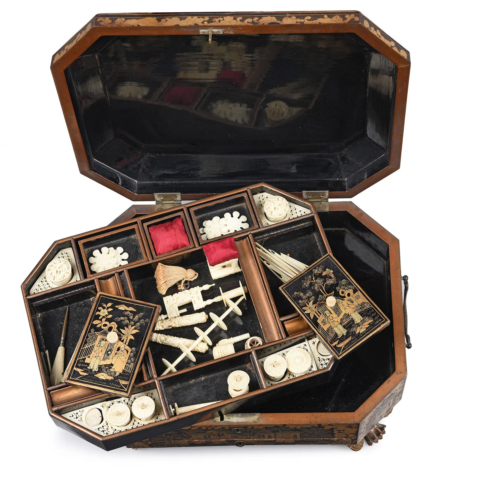 Black Lacquer Canton Export Sewing Box - Early 19th Century - Image 2