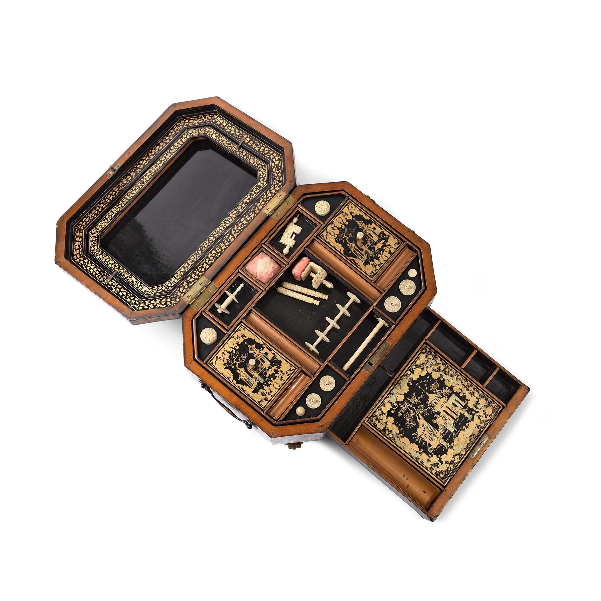 Chinese Export Lacquer Sewing Box - Qing Dynasty Early 19thC - Image 2