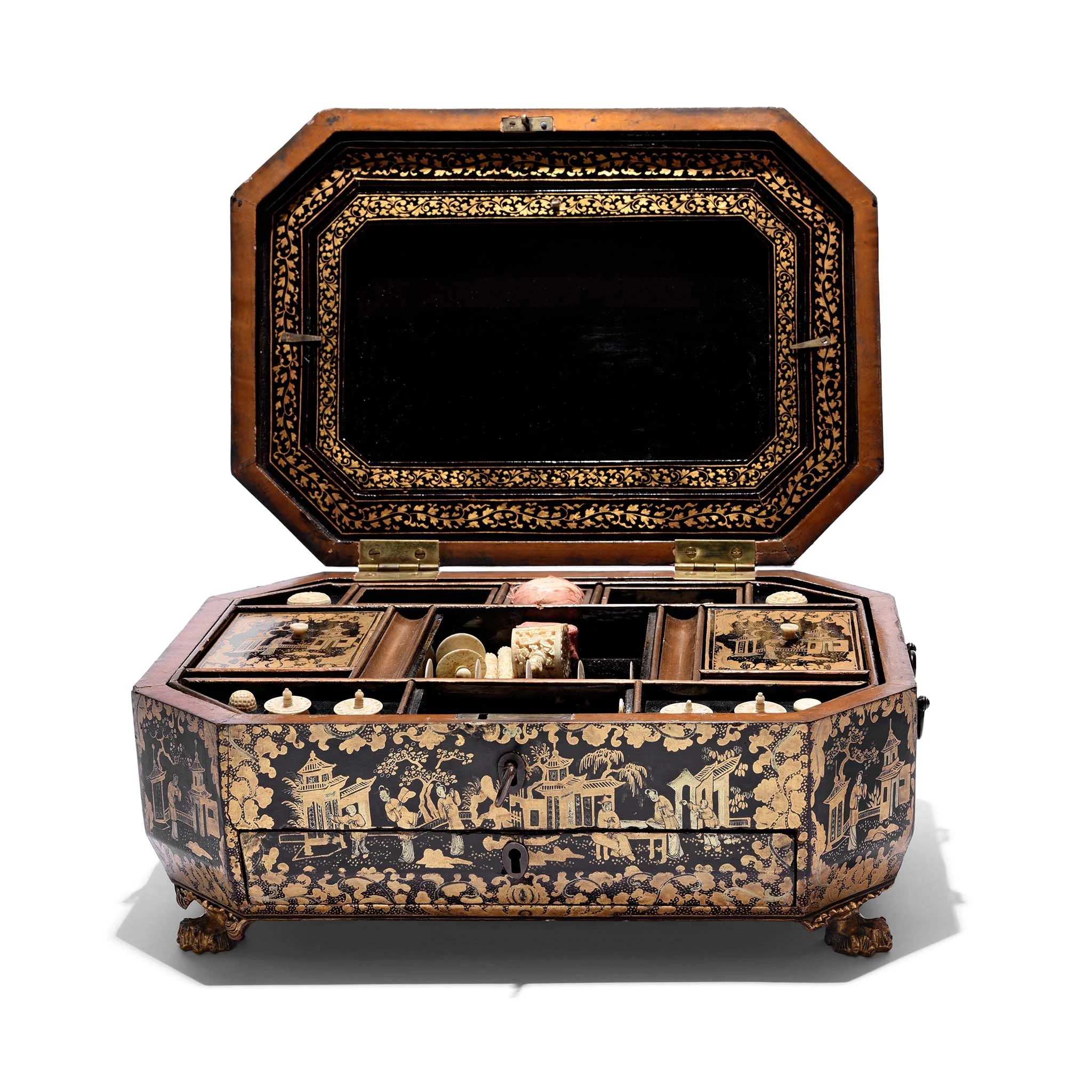 Chinese Export Lacquer Sewing Box - Qing Dynasty Early 19thC - Image 3