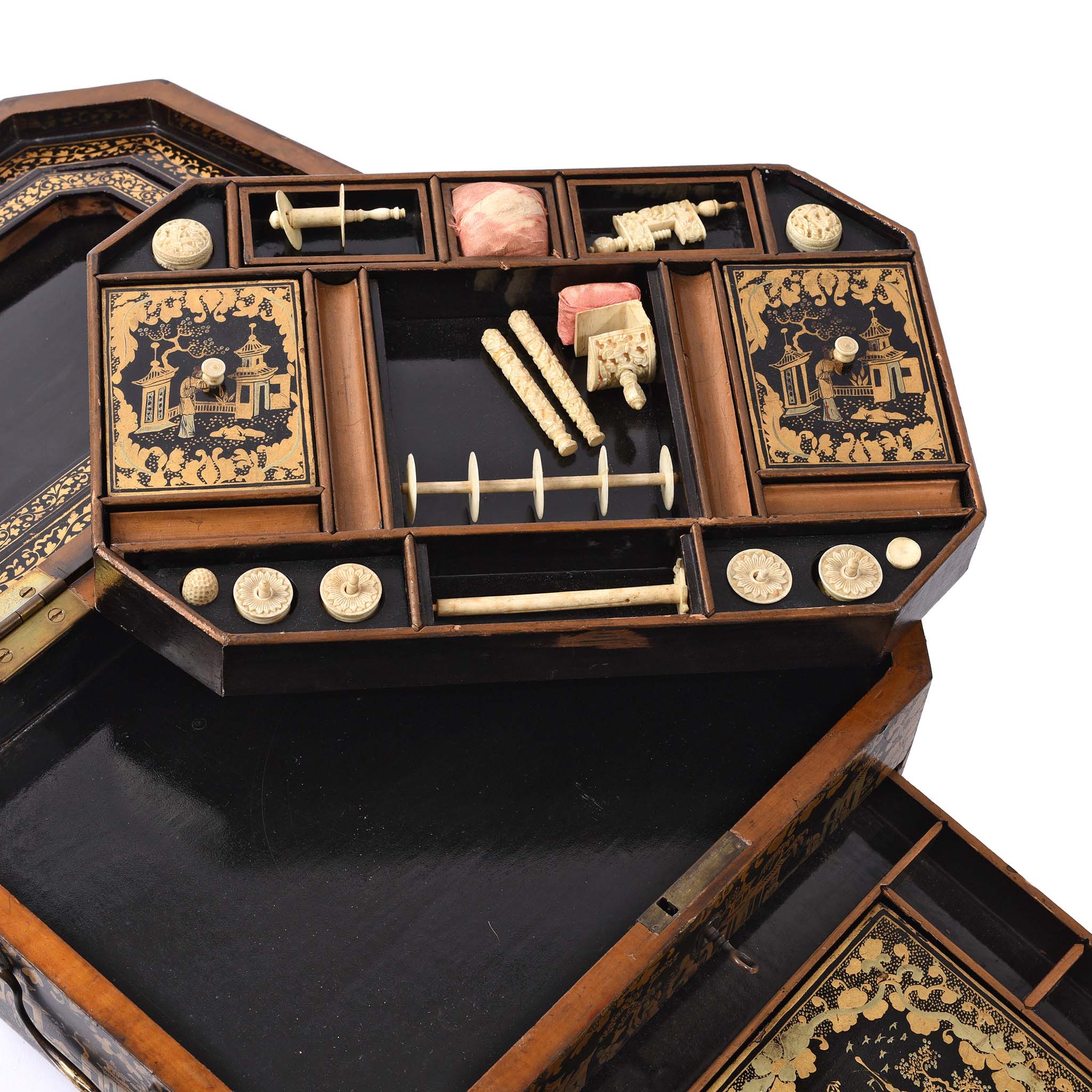 Chinese Export Lacquer Sewing Box - Qing Dynasty Early 19thC - Image 8