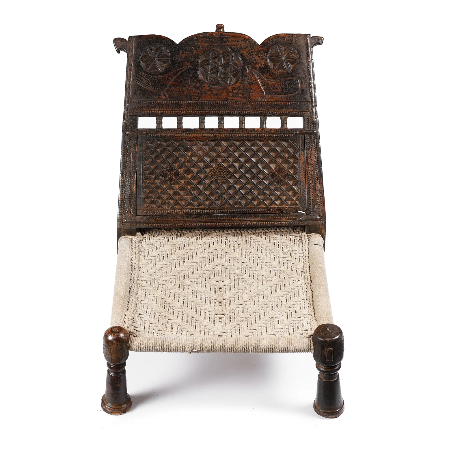 Chip Carved Low Pidha Chair From Shekhawati - 19th Century - Image 2