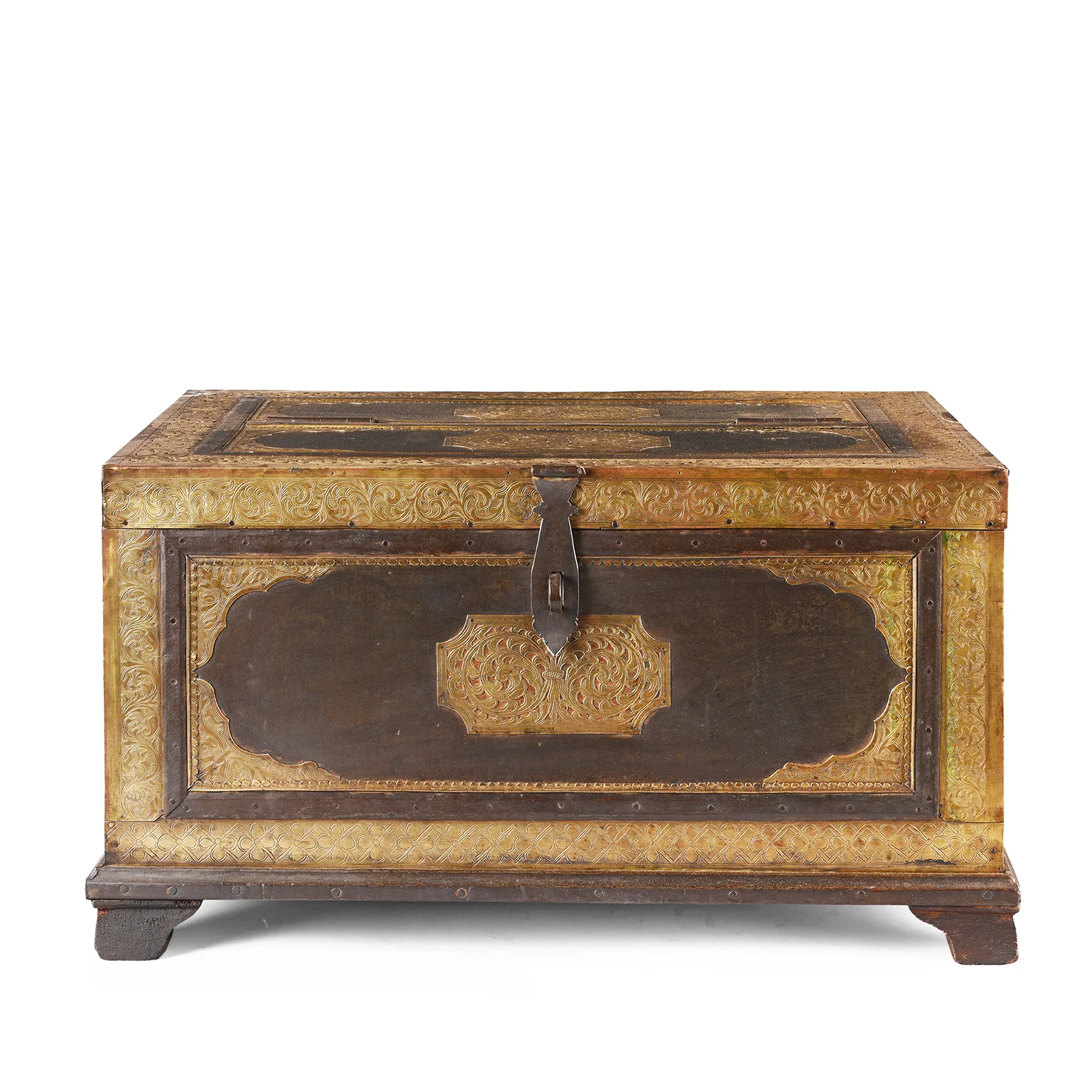 Brass & Iron Trousseau Box From Shekhawati - 19th Century