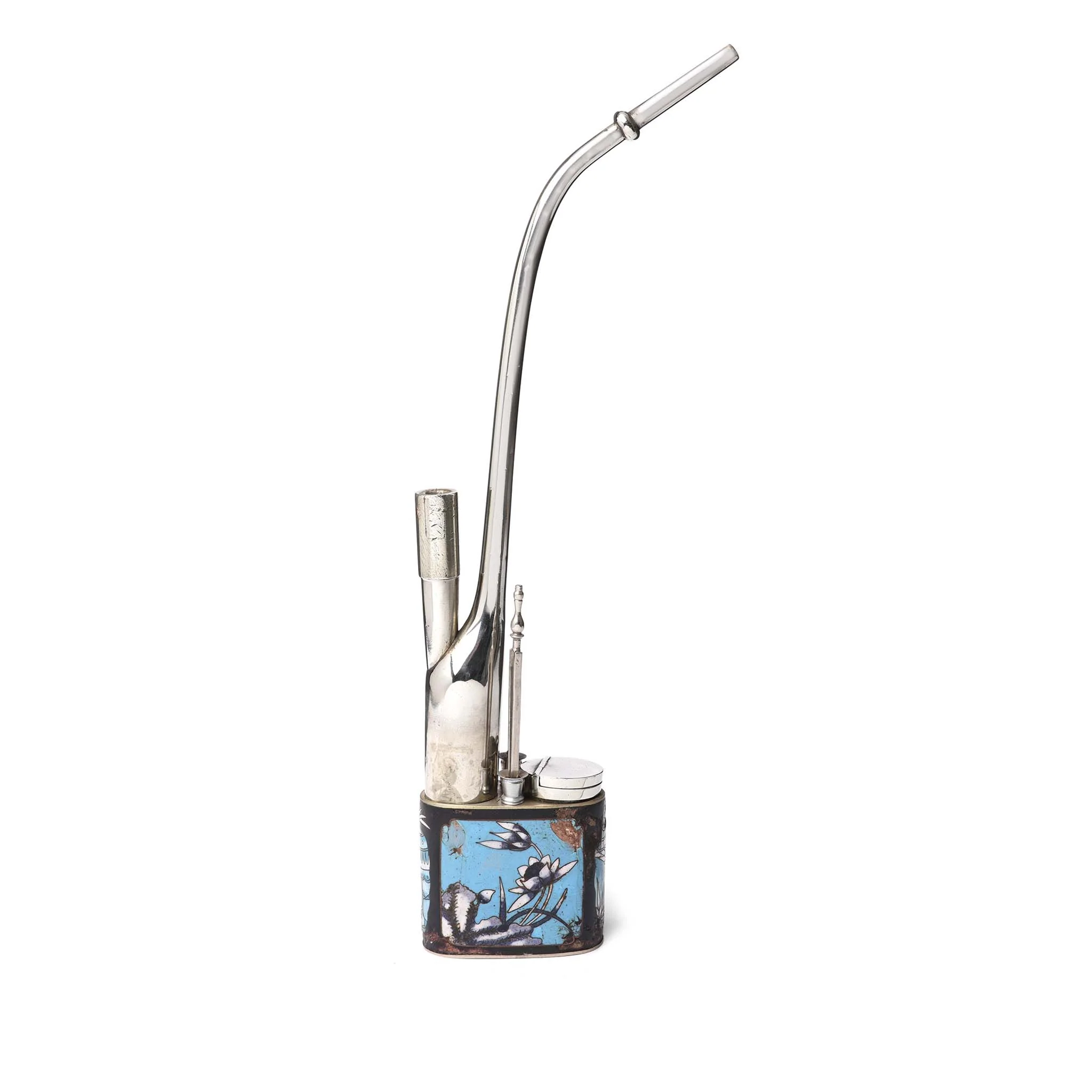 Cloisonne & Paktong Chinese Water Pipe - Ca 1900