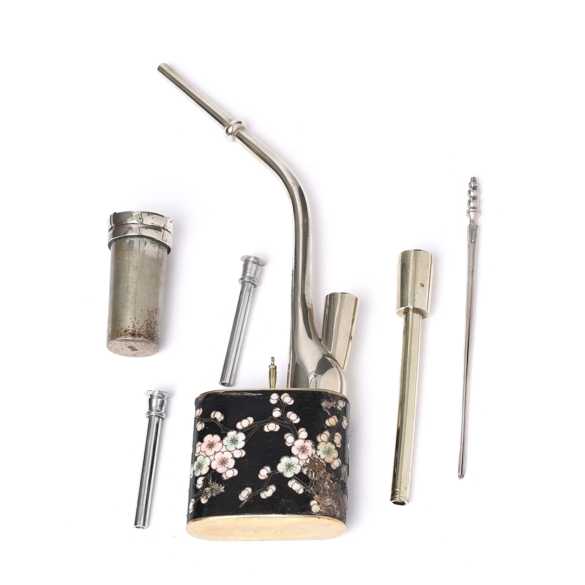Cloisonne & Paktong Chinese Water Pipe - Ca 1900 - Image 3