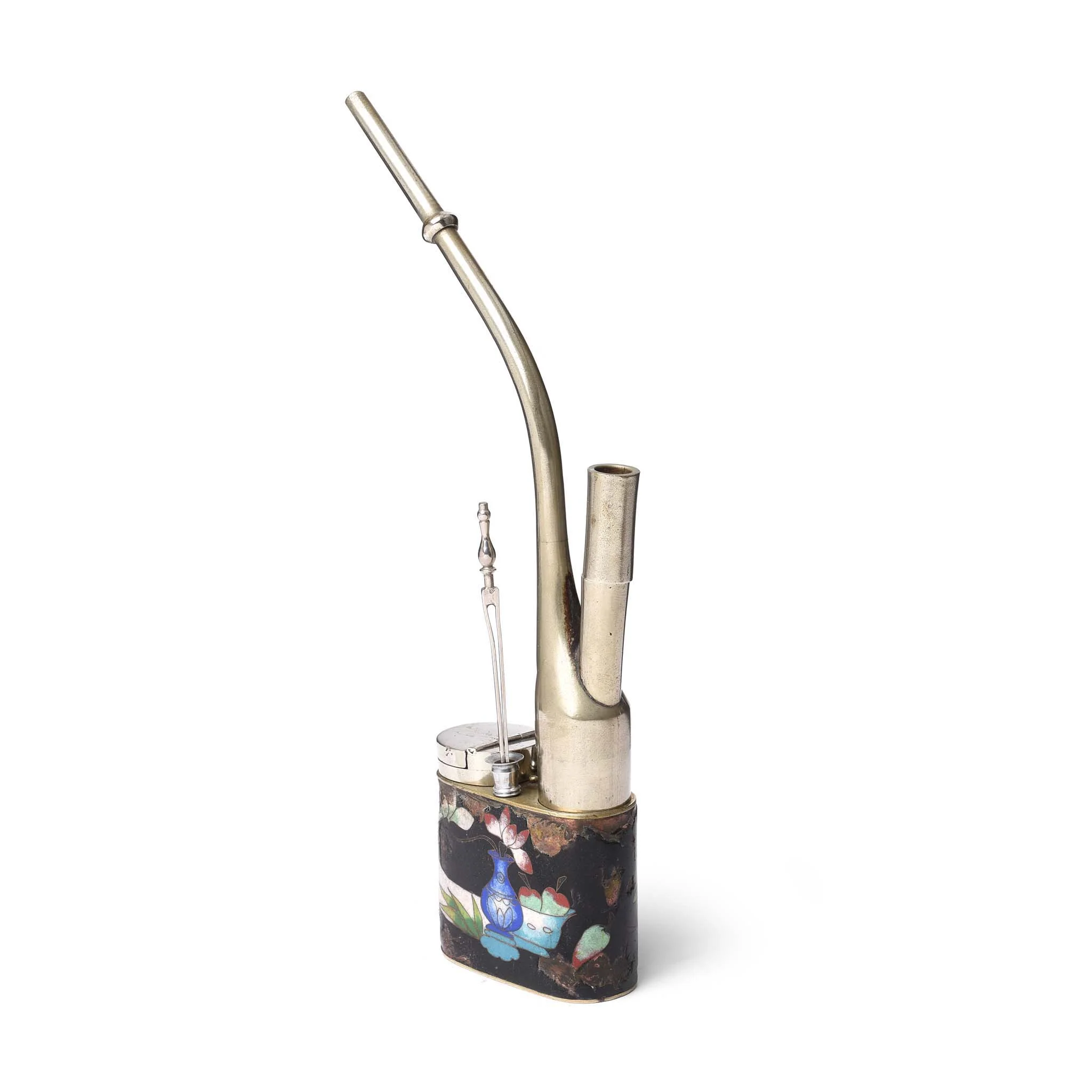 Cloisonne & Paktong Chinese Water Pipe - Ca 1900 - Image 3