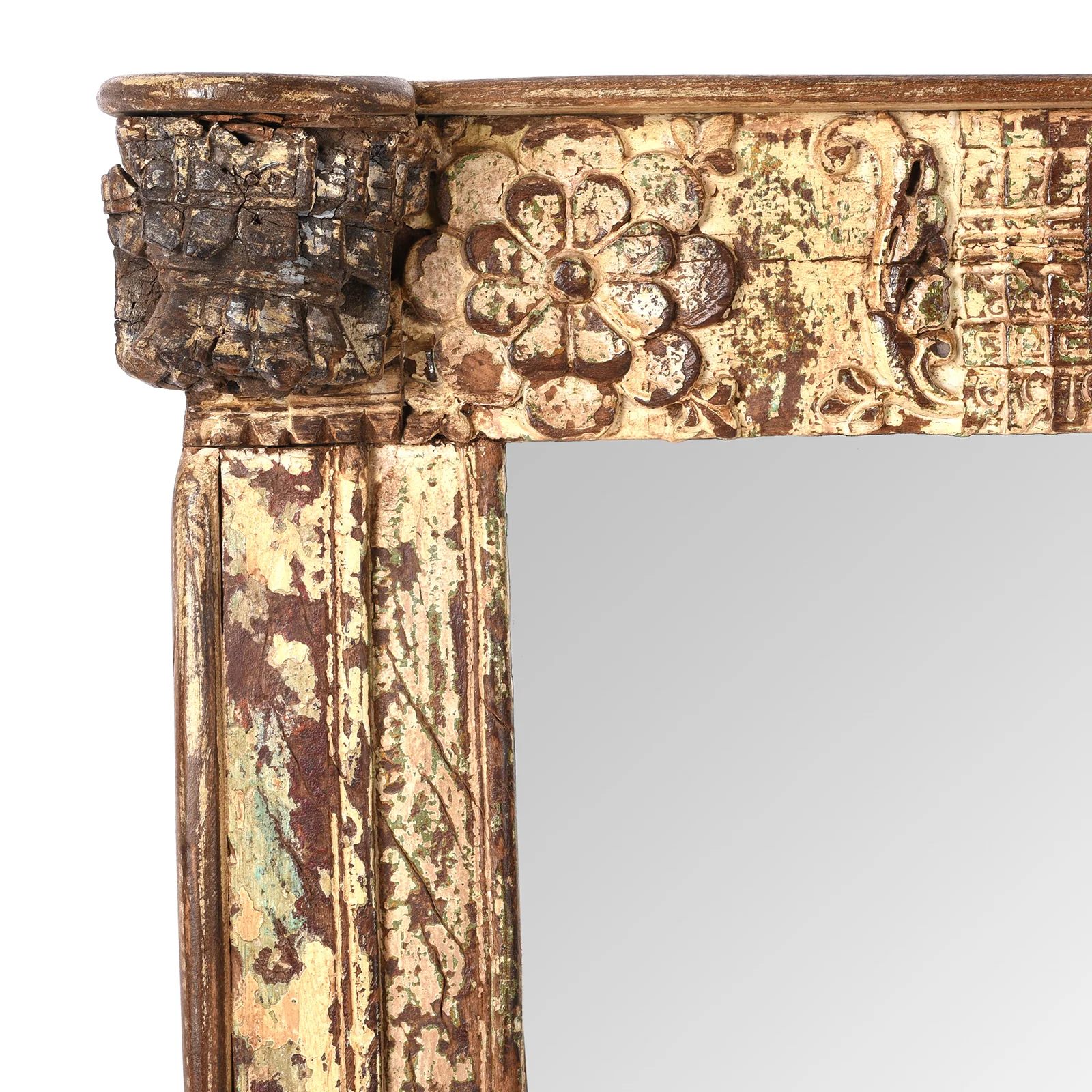 Cream Painted Mirror Made From Old Architectural Teak (66 x 95 cm) - Image 2