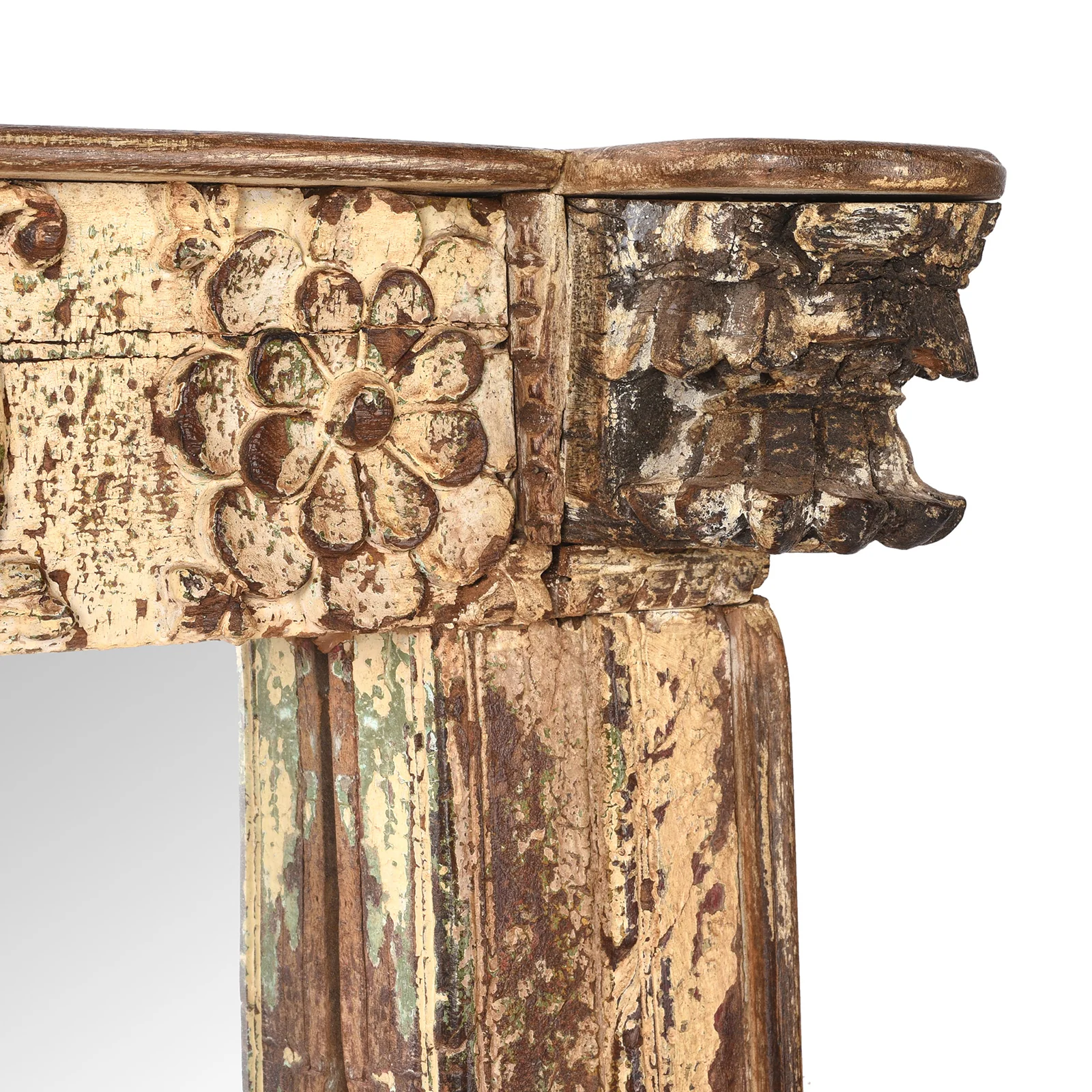 Cream Painted Mirror Made From Old Architectural Teak (66 x 95 cm) - Image 3