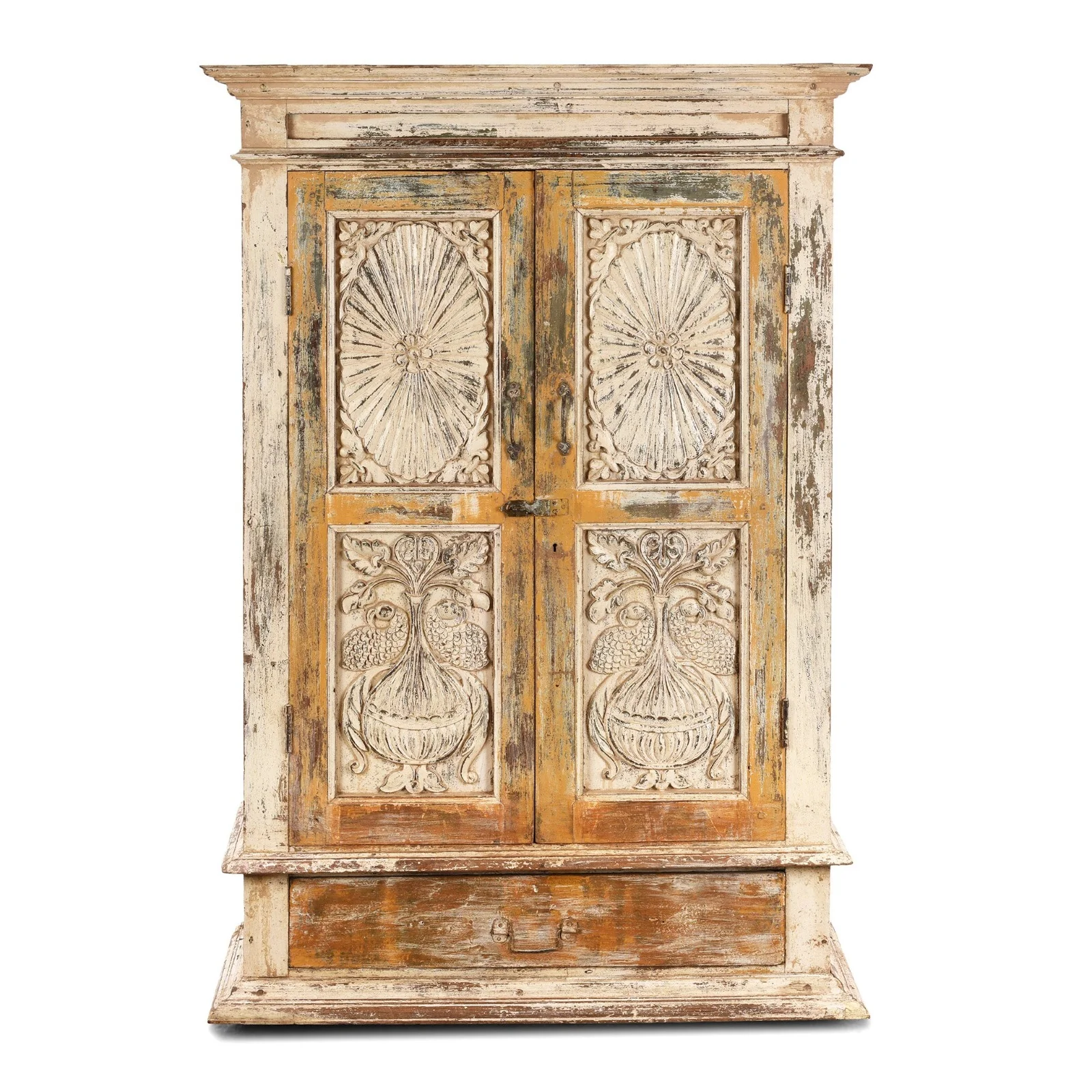 Cream Painted Almirah Cabinet - 19th Century