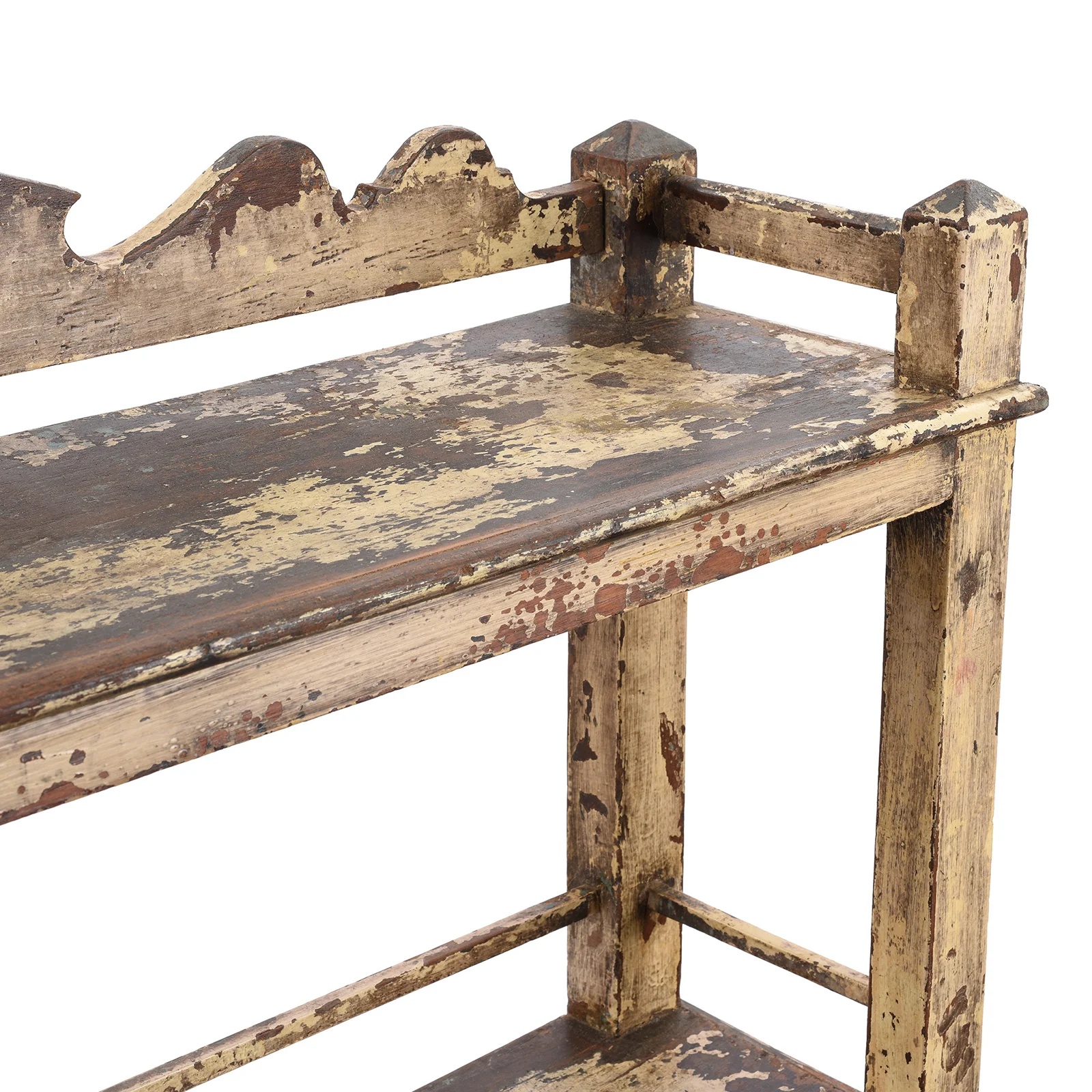 Vintage Cream Painted Teak Shelf From Gujarat - Ca 1930 - Image 2