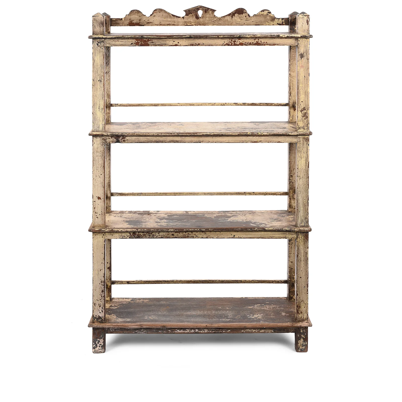 Vintage Cream Painted Teak Shelf From Gujarat - Ca 1930 - Image 3