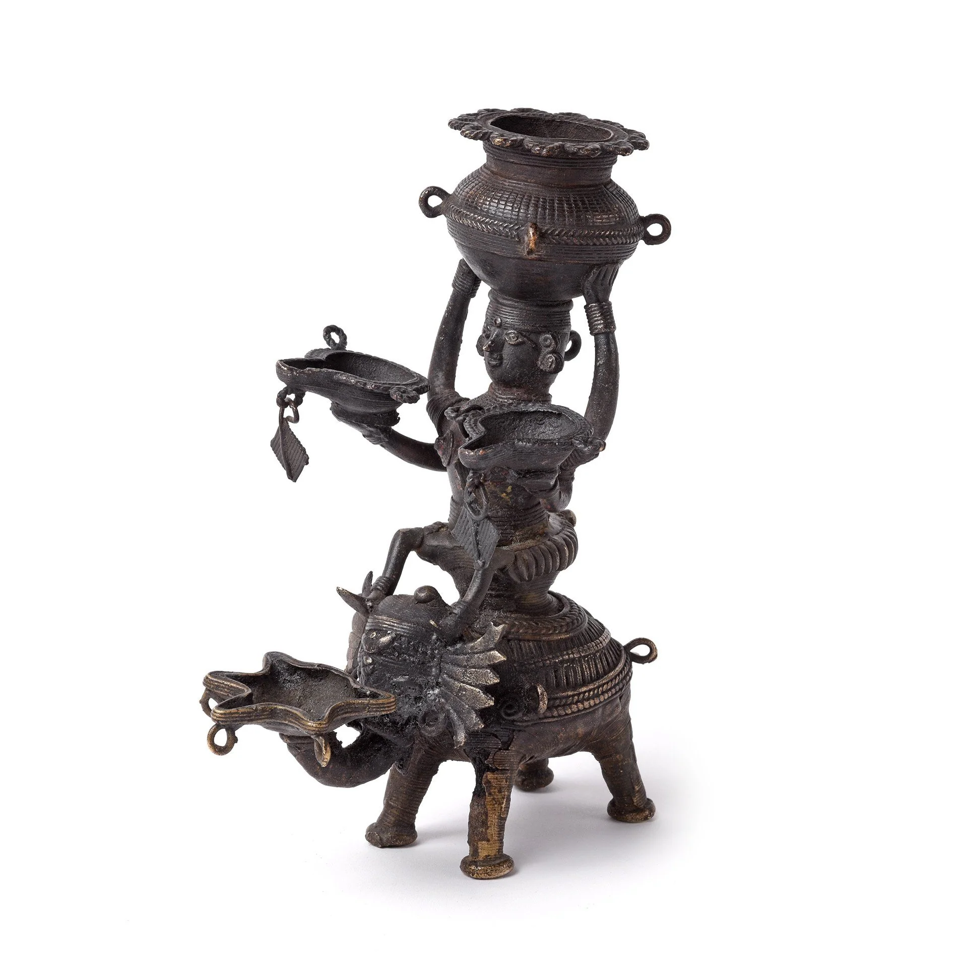 Lakshmi Riding an Elephant Oil Lamp - Early 19thC