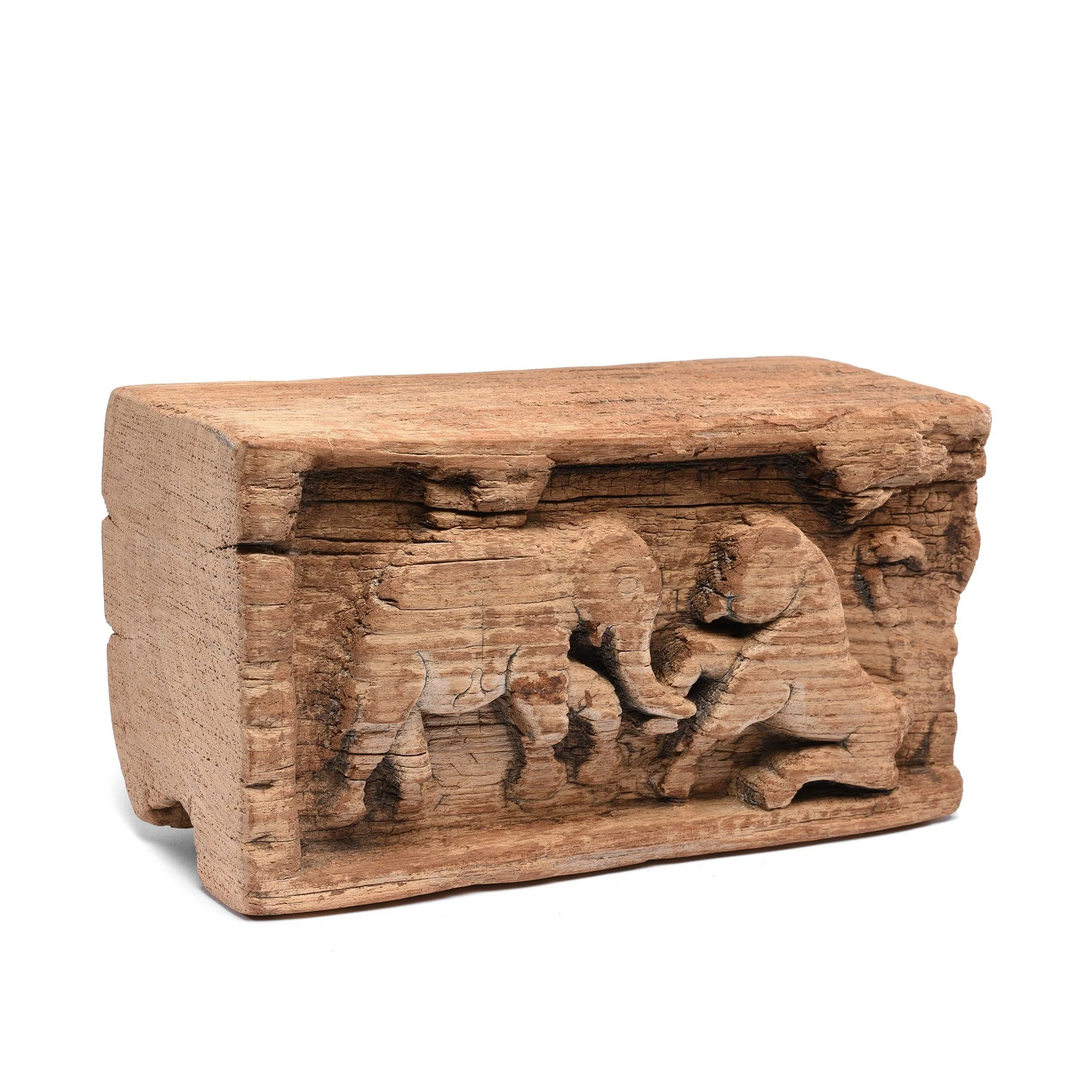 Teak Elephant & Lion Panel From Himachal Pradesh - 18thC - Image 2