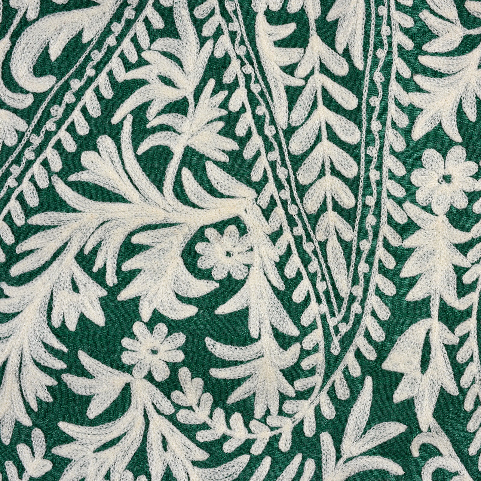 Embroidered Cushion Cover Green - White Paisley Design - Image 2