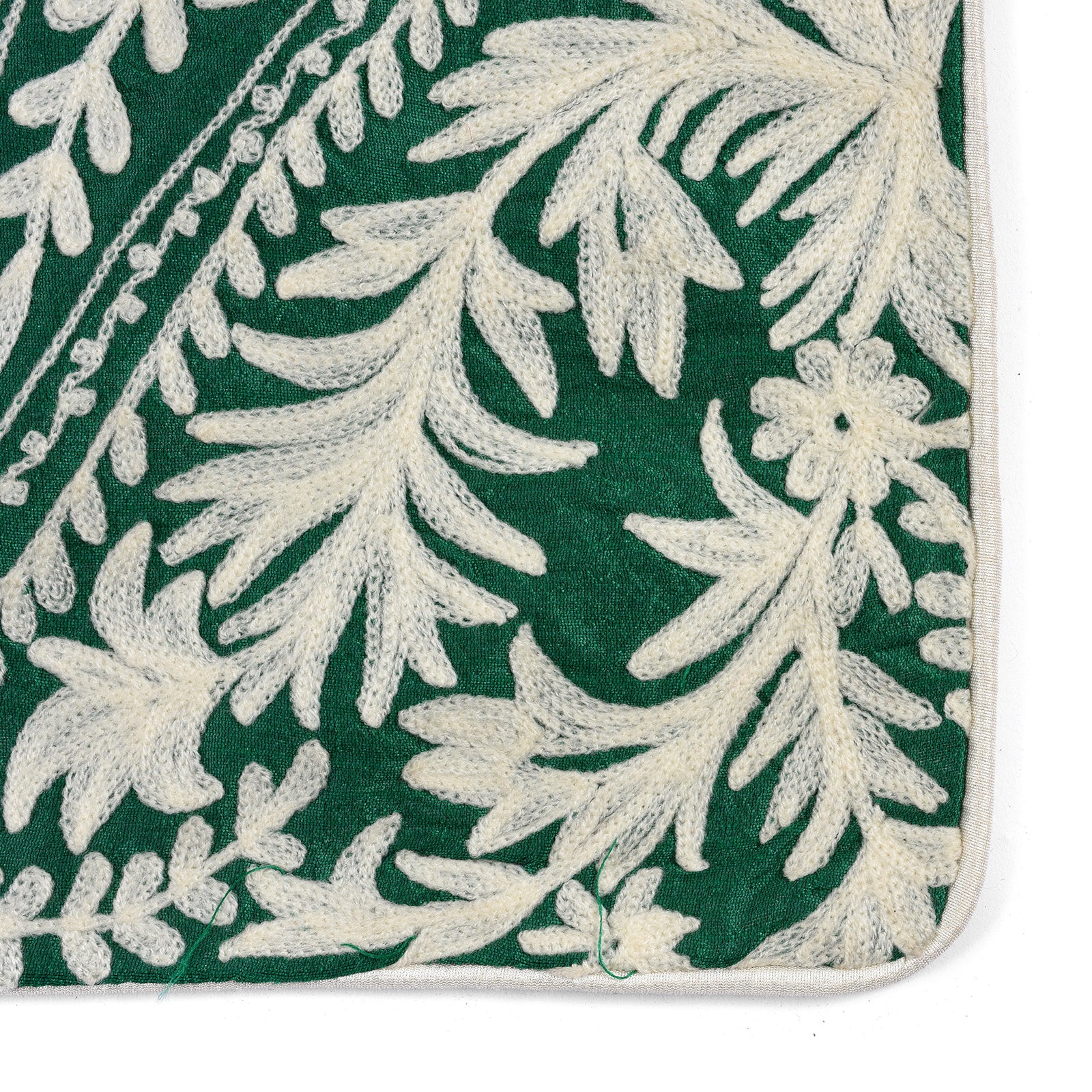 Embroidered Cushion Cover Green - White Paisley Design - Image 3