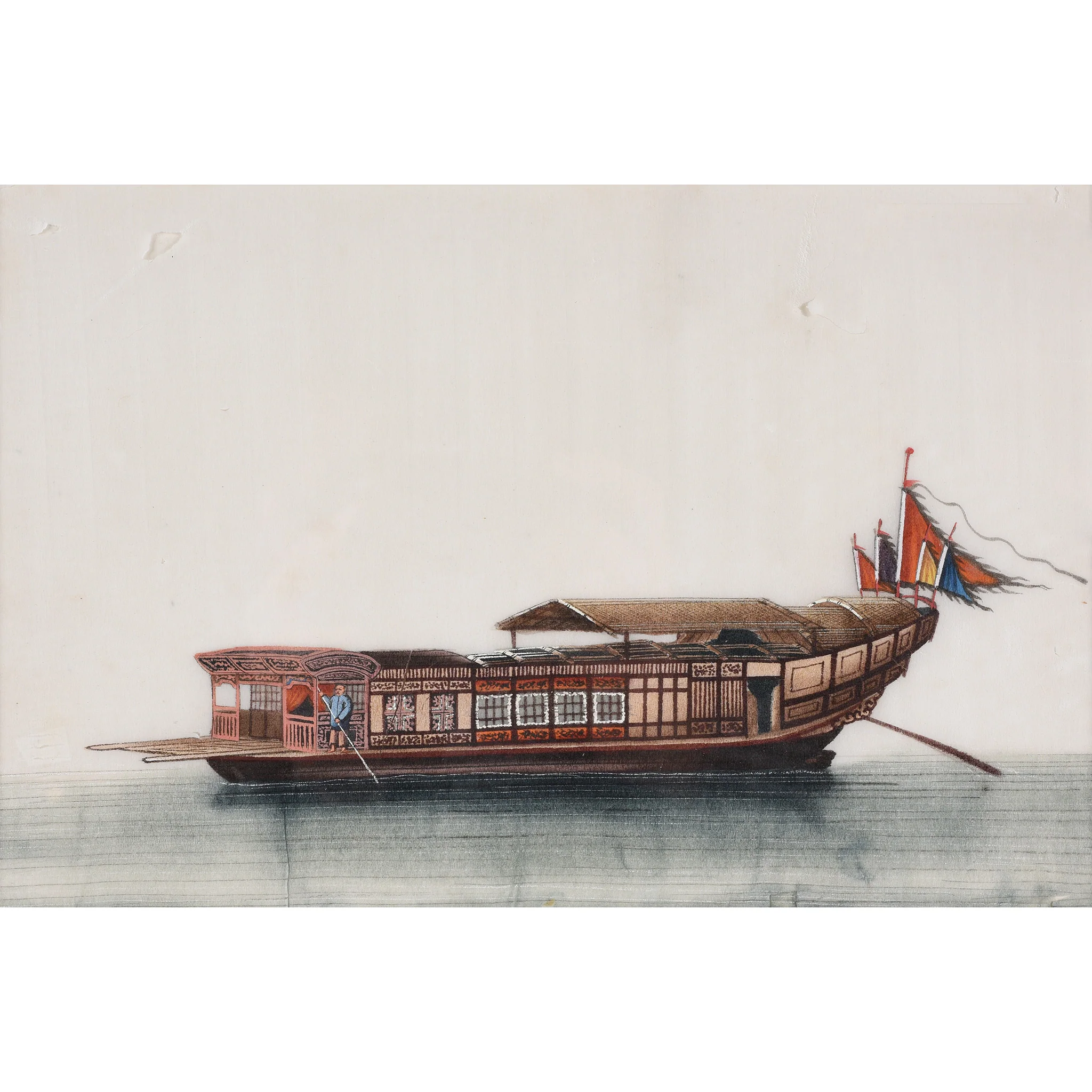 Framed Chinese Pith Painting of a Pleasure Boat - Late 19thC - Image 2