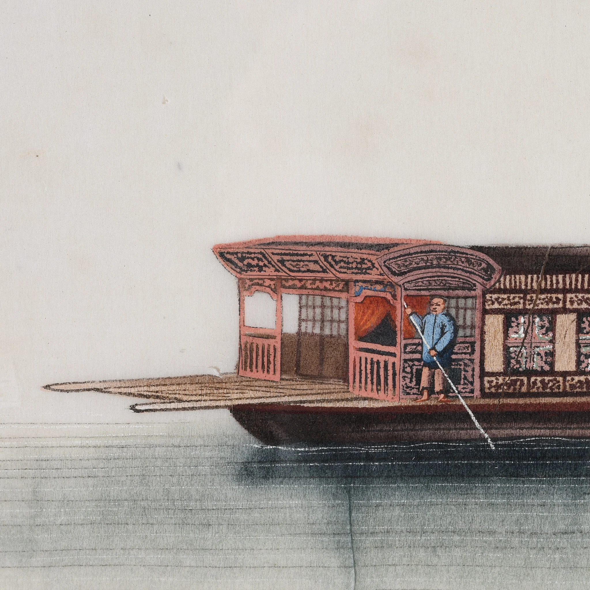 Framed Chinese Pith Painting of a Pleasure Boat - Late 19thC - Image 3