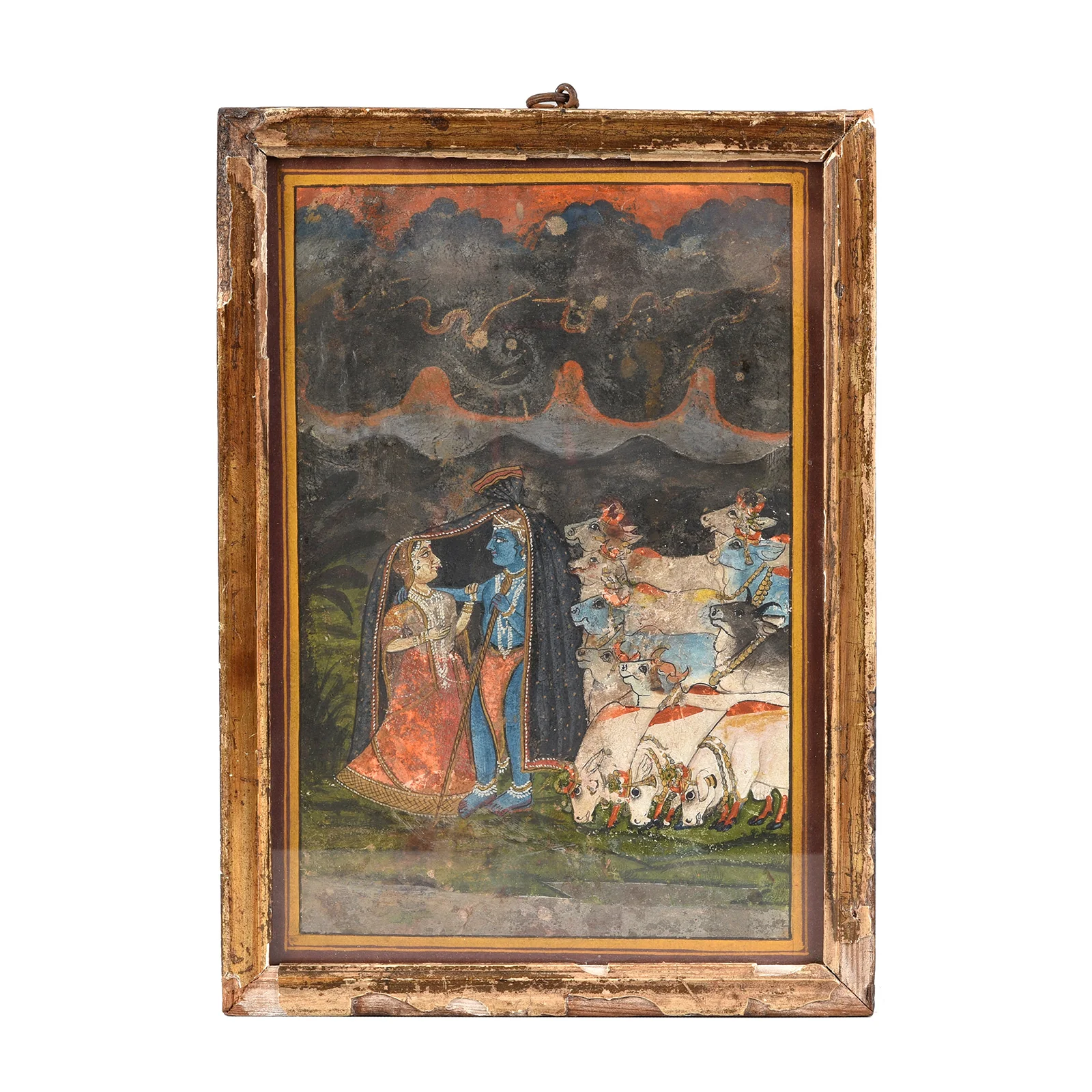 Original Framed Indian Watercolour Of Krishna And Radha - Ca 1900