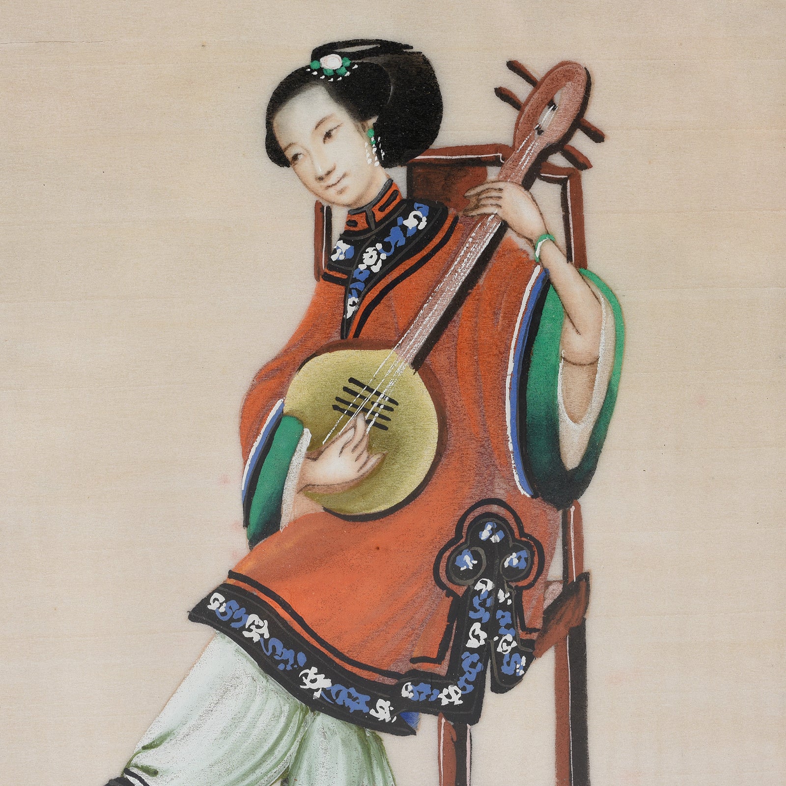 Framed Watercolour Painting of A Musician on Pith Paper - 19th Century - Image 2