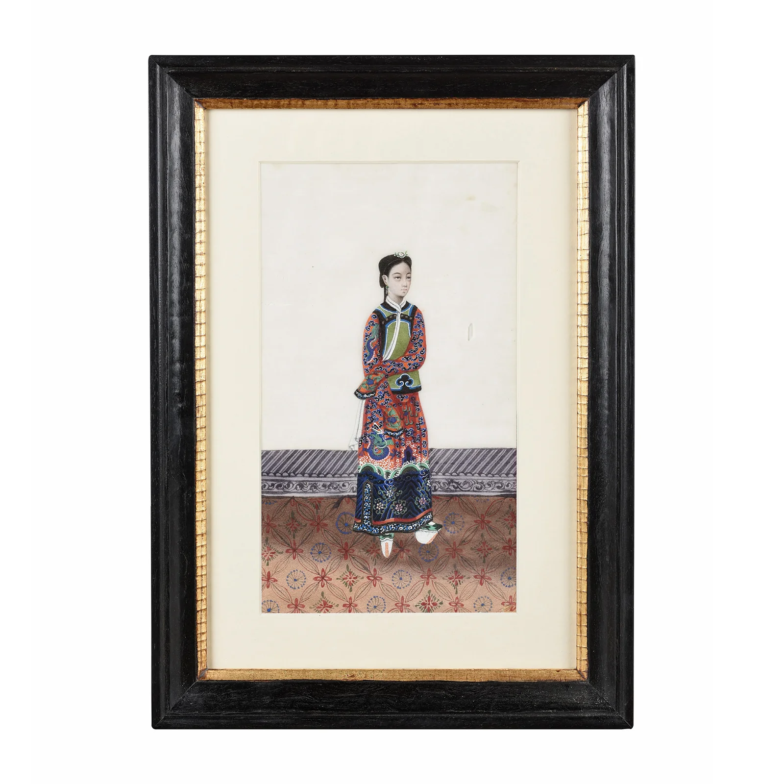 Framed Chinese Pith Painting Watercolour of A Dignitary - 19thC