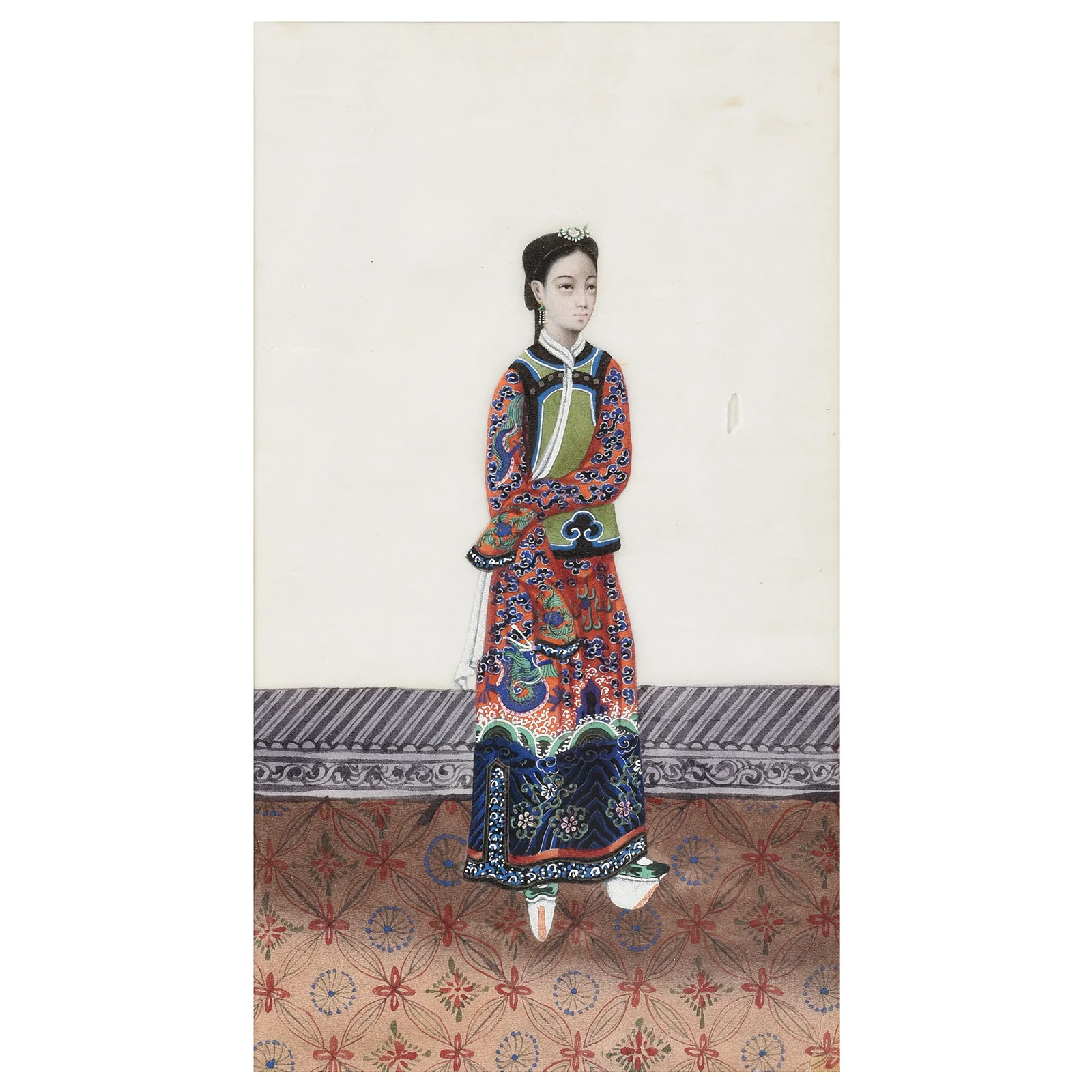 Framed Chinese Pith Painting Watercolour of A Dignitary - 19thC - Image 2