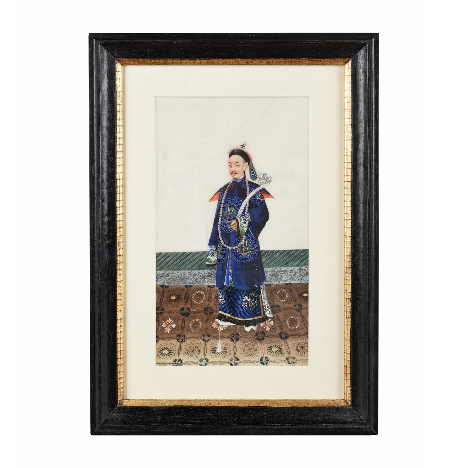 Framed Chinese Pith Painting Watercolour of A Dignitary - 19thC