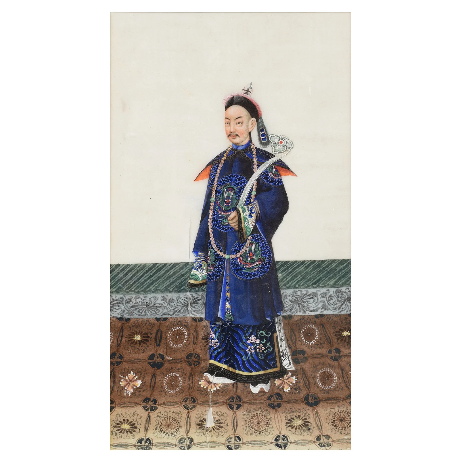 Framed Chinese Pith Painting Watercolour of A Dignitary - 19thC - Image 2