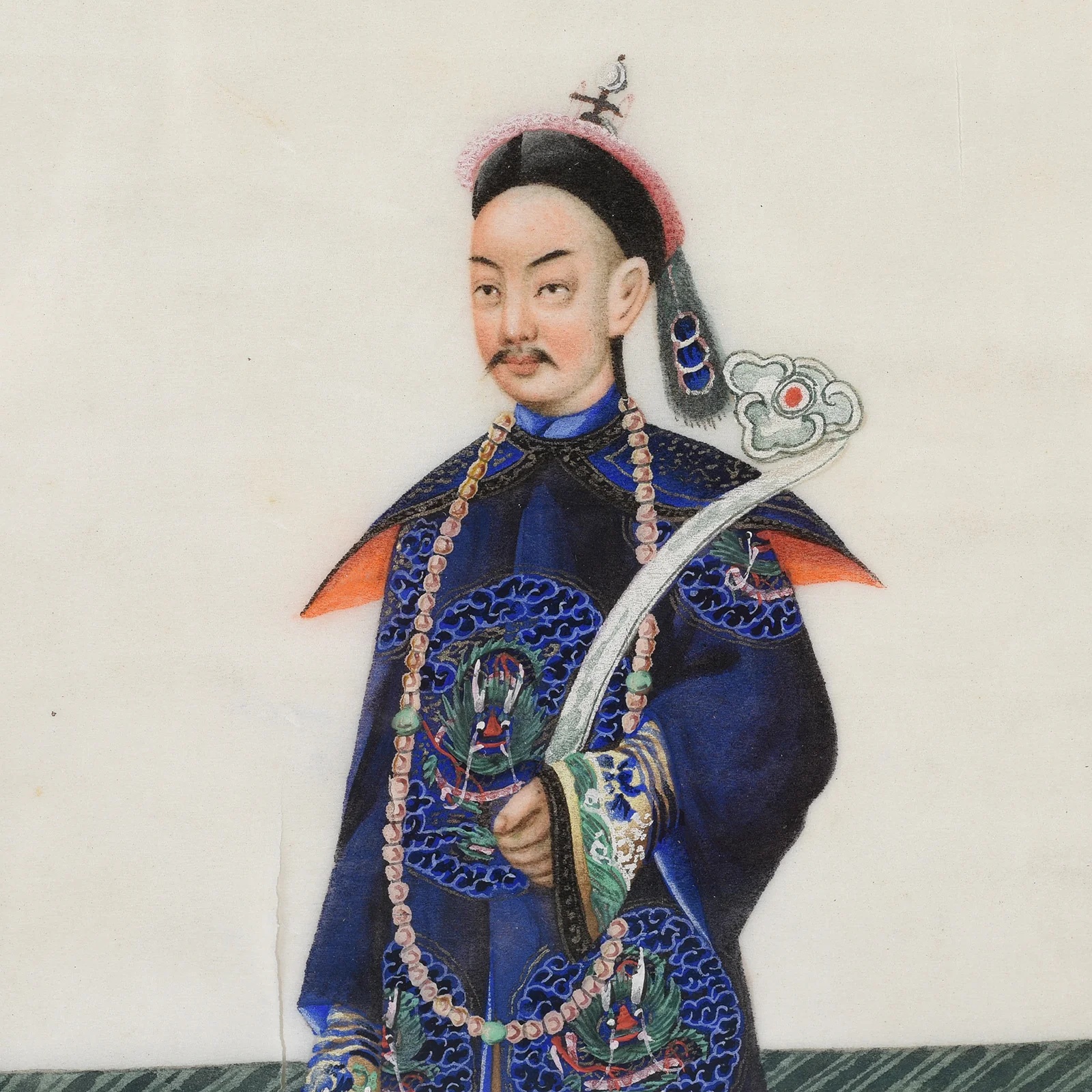Framed Chinese Pith Painting Watercolour of A Dignitary - 19thC - Image 3