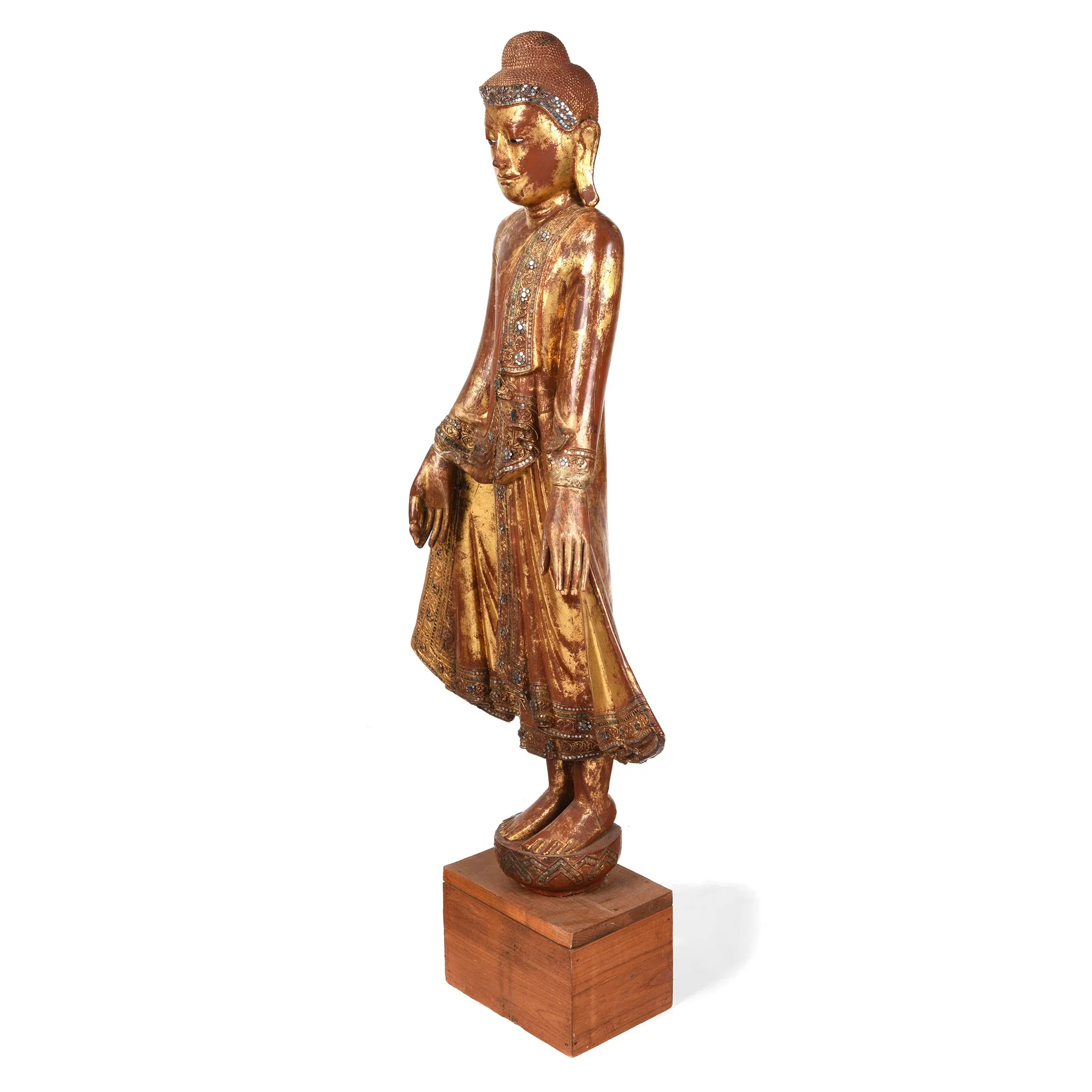 Gilded Teak Burmese Standing Buddha - Early 20thC - Image 5