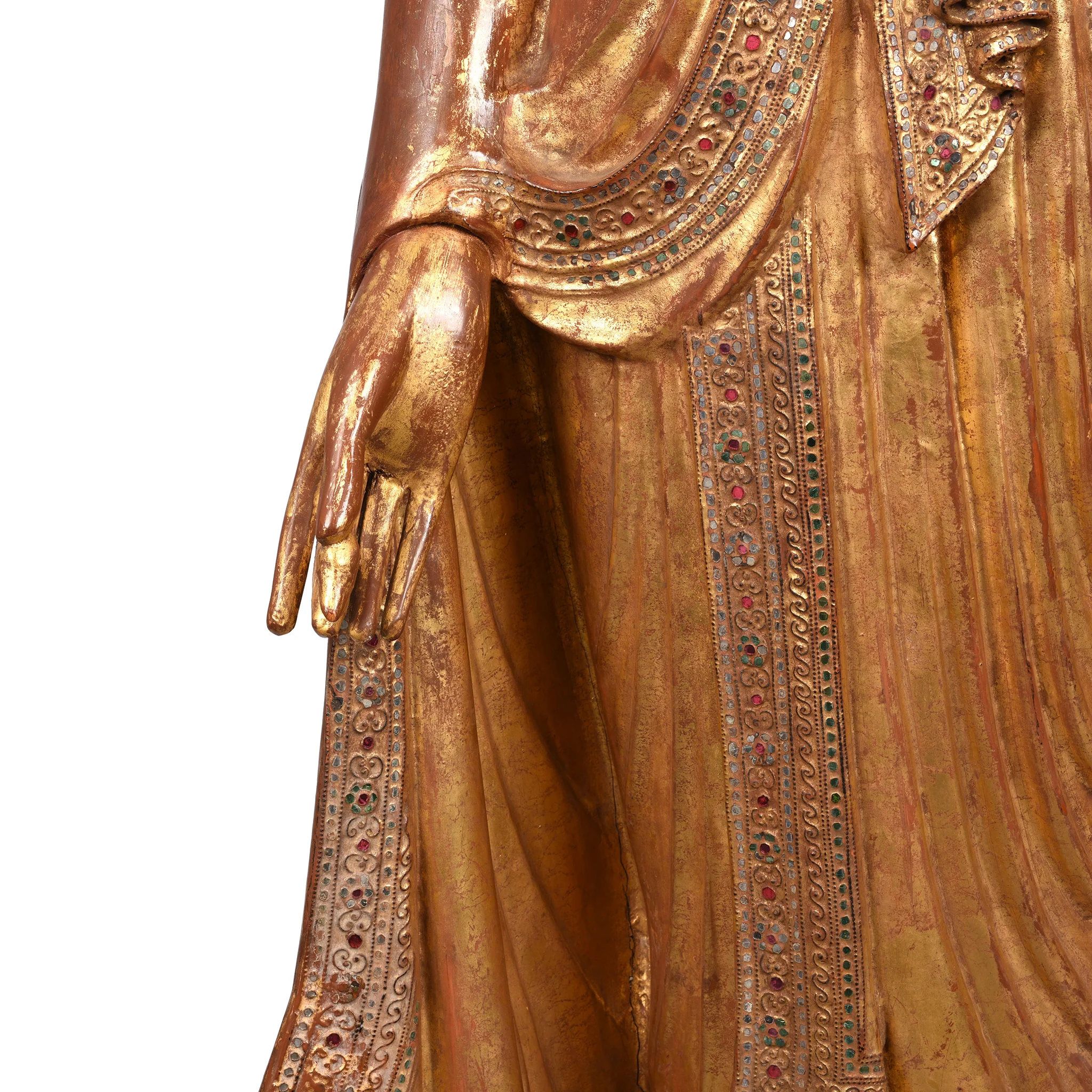 Gilded Teak Burmese Standing Buddha - Early 20thC - Image 5