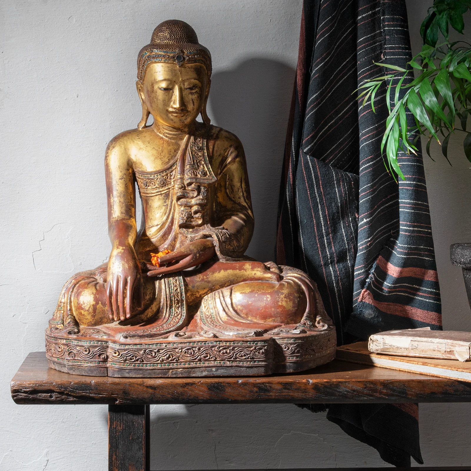 Gilded Teak Burmese Sitting Buddha from Mandalay - 19th Century
