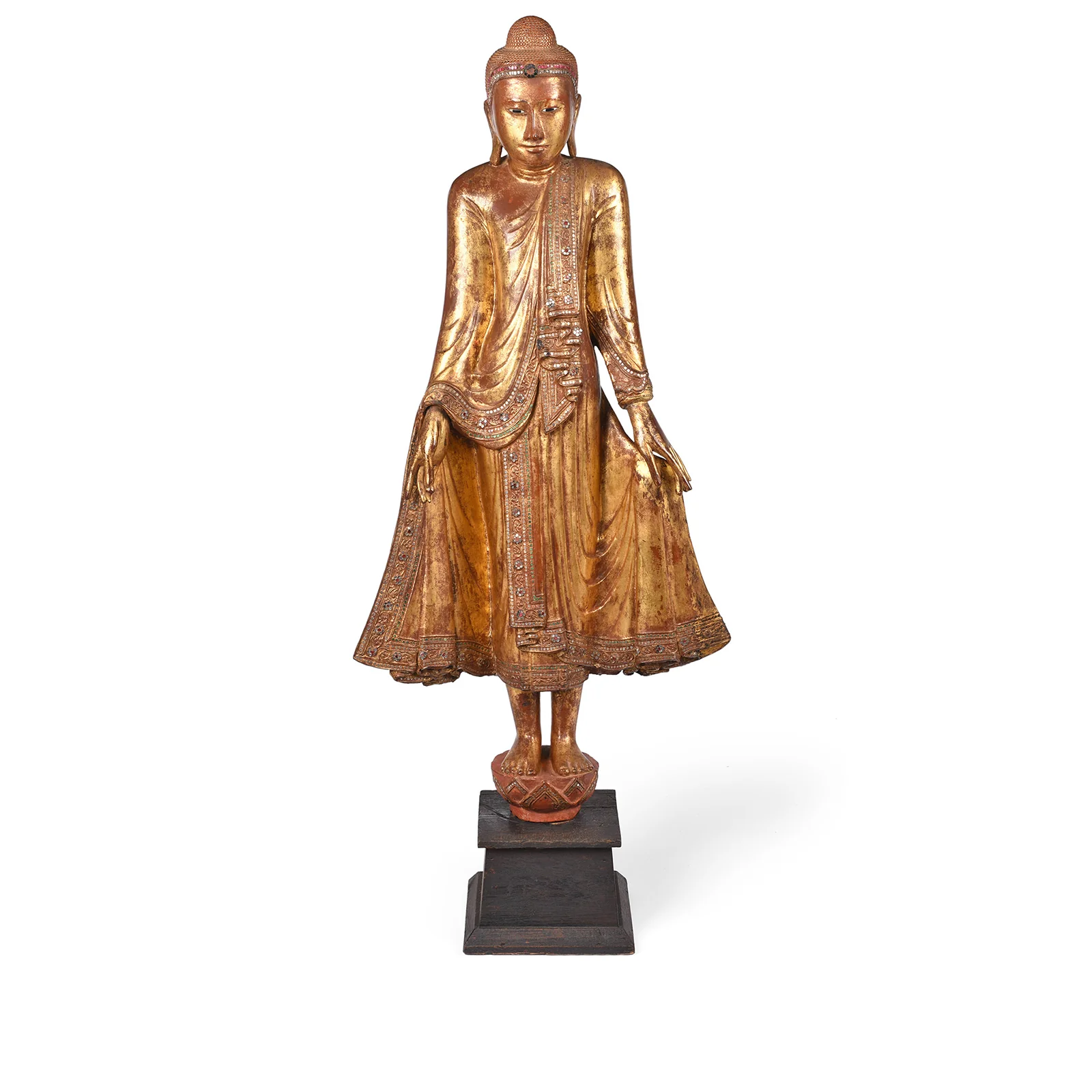 Gilded Teak Burmese Standing Buddha from Mandalay - 19th Century - Image 3