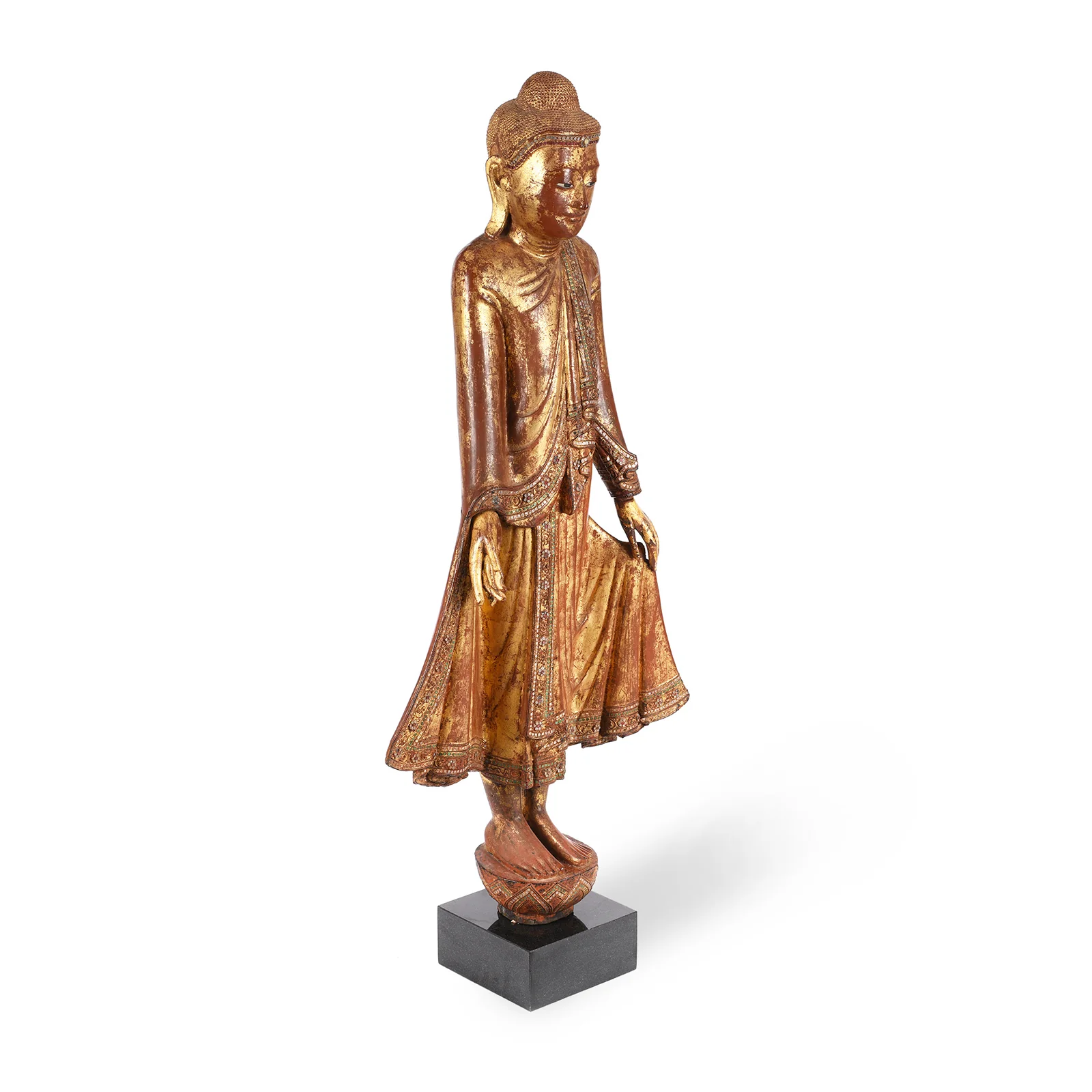 Gilded Teak Standing Mandalay Buddha - Late 19thC - Image 2