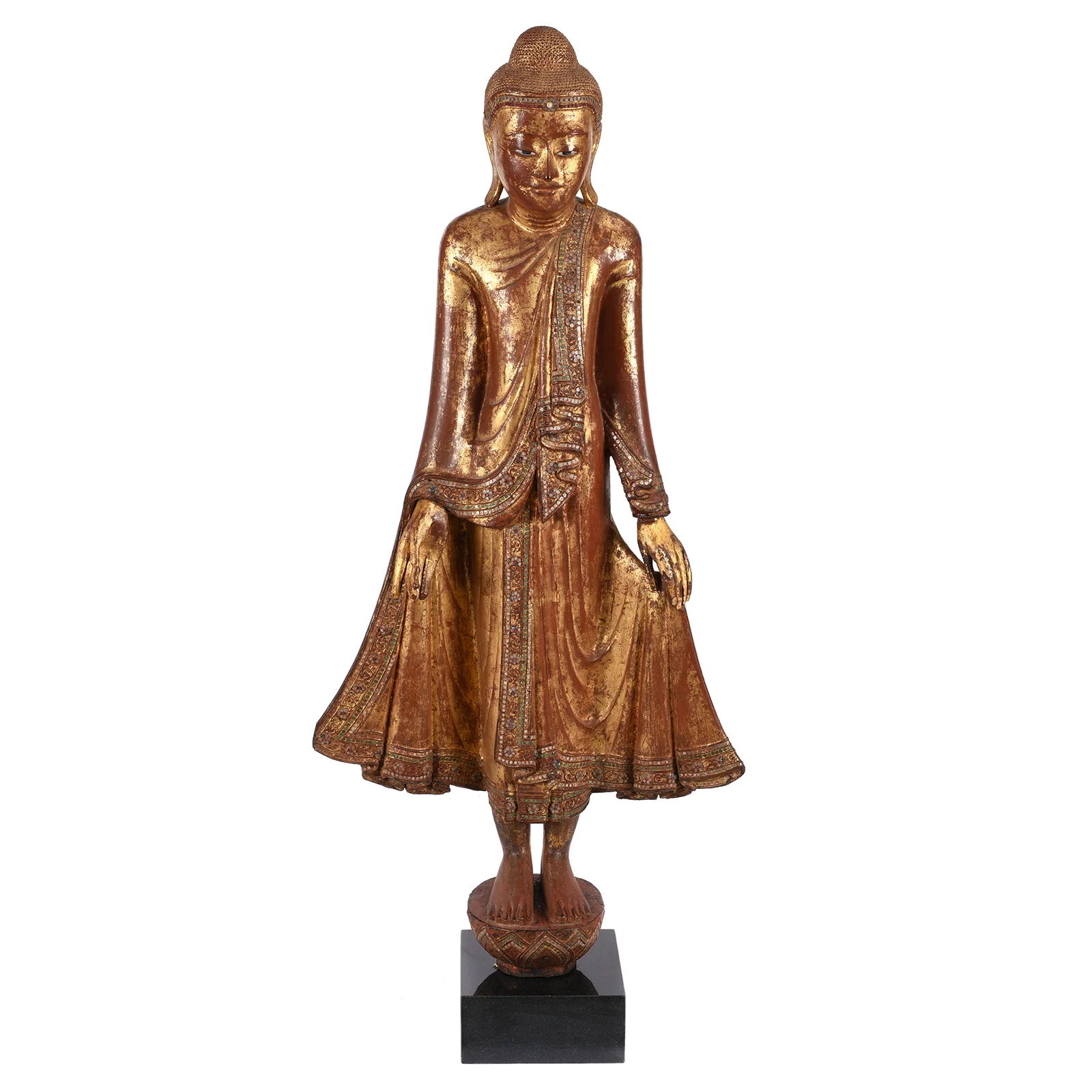 Gilded Teak Standing Mandalay Buddha - Late 19thC - Image 3