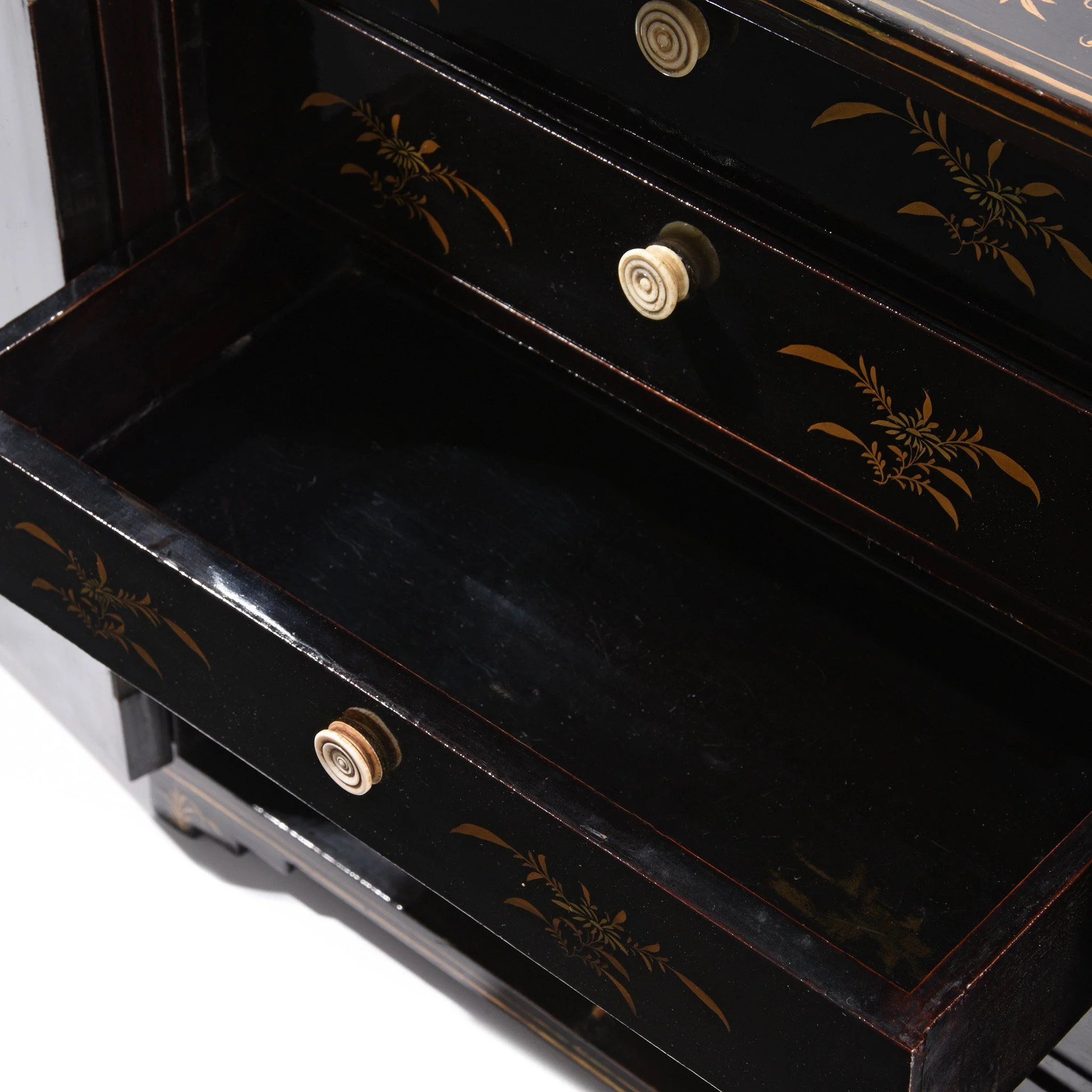 Gilt Chinese Black Lacquer Jewellery Cabinet - Early 19thC - Image 10