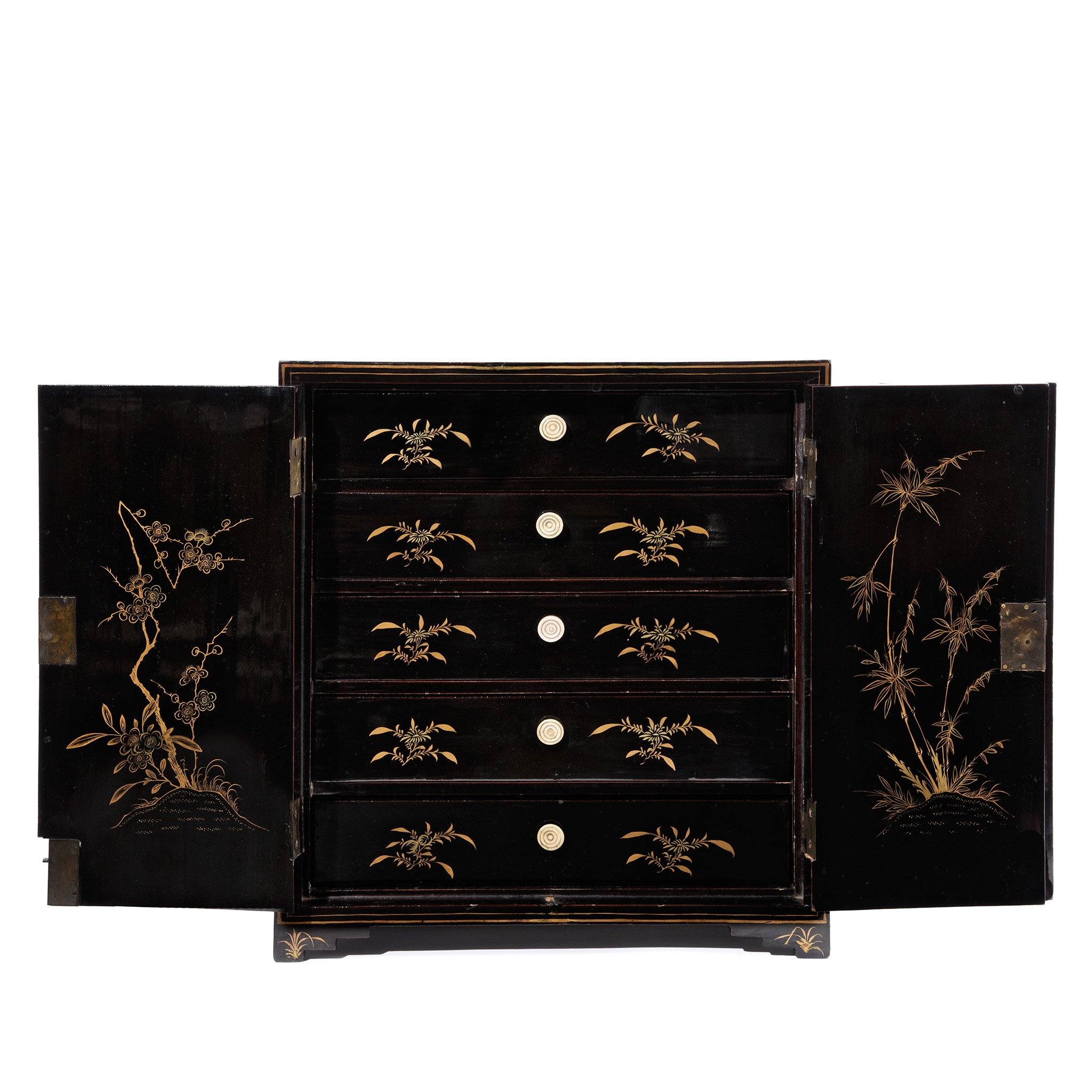 Gilt Chinese Black Lacquer Jewellery Cabinet - Early 19thC - Image 3