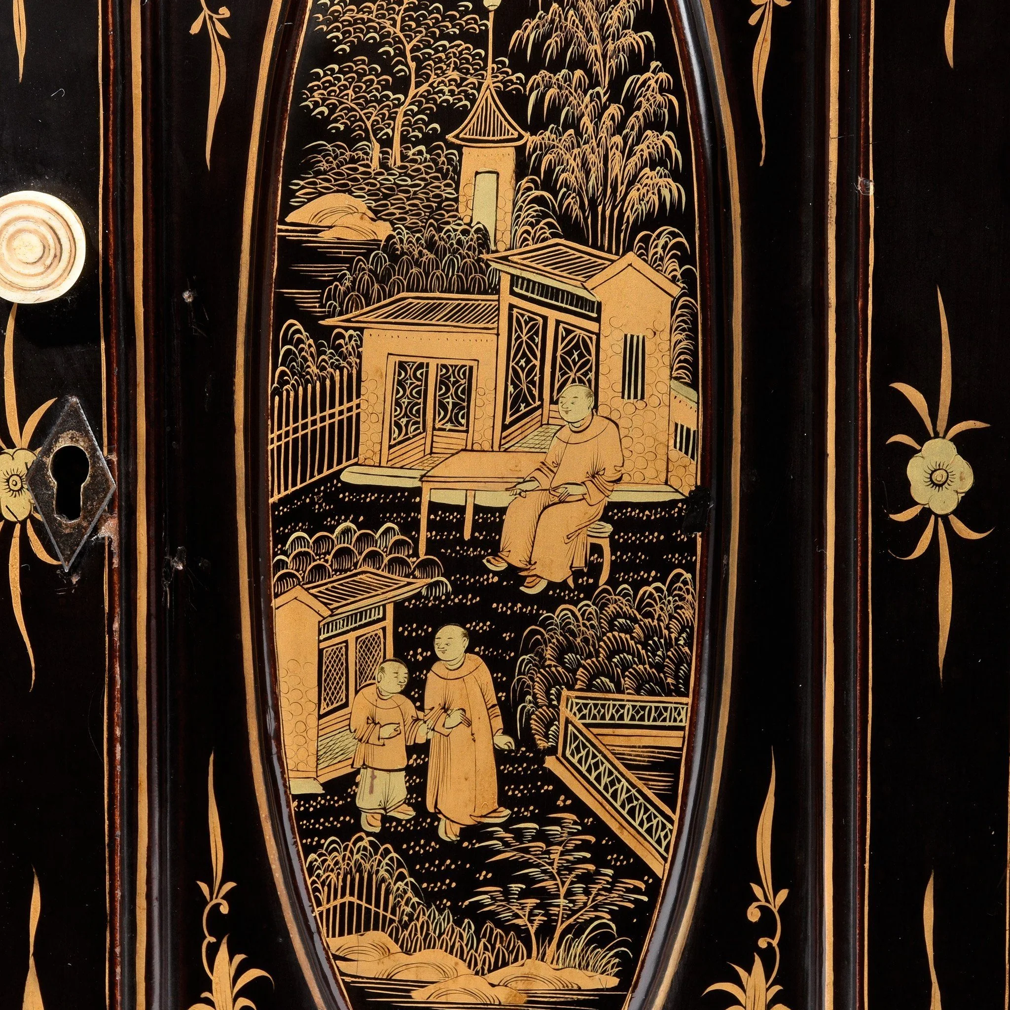 Gilt Chinese Black Lacquer Jewellery Cabinet - Early 19thC - Image 6