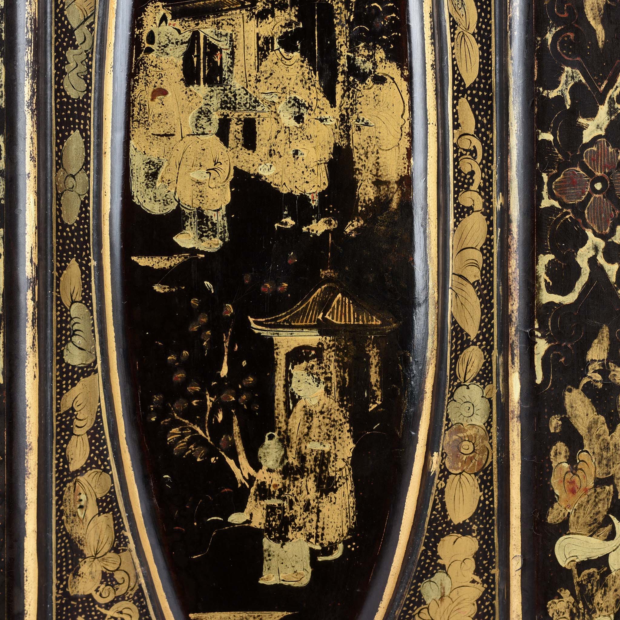 Gilt Black Lacquer Chinese Export Jewellery Cabinet - Early 19th Century - Image 12