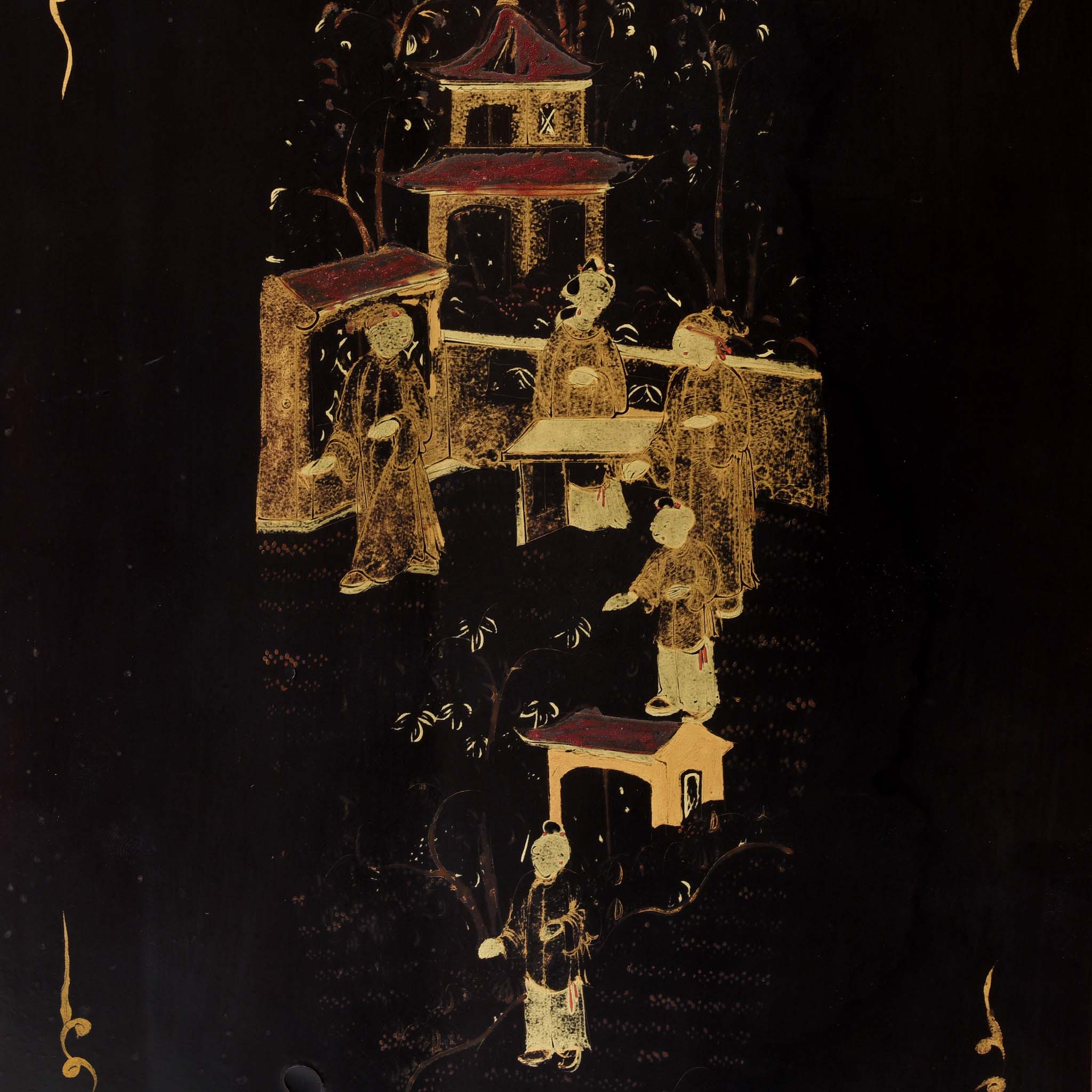 Gilt Black Lacquer Chinese Export Jewellery Cabinet - Early 19th Century - Image 14