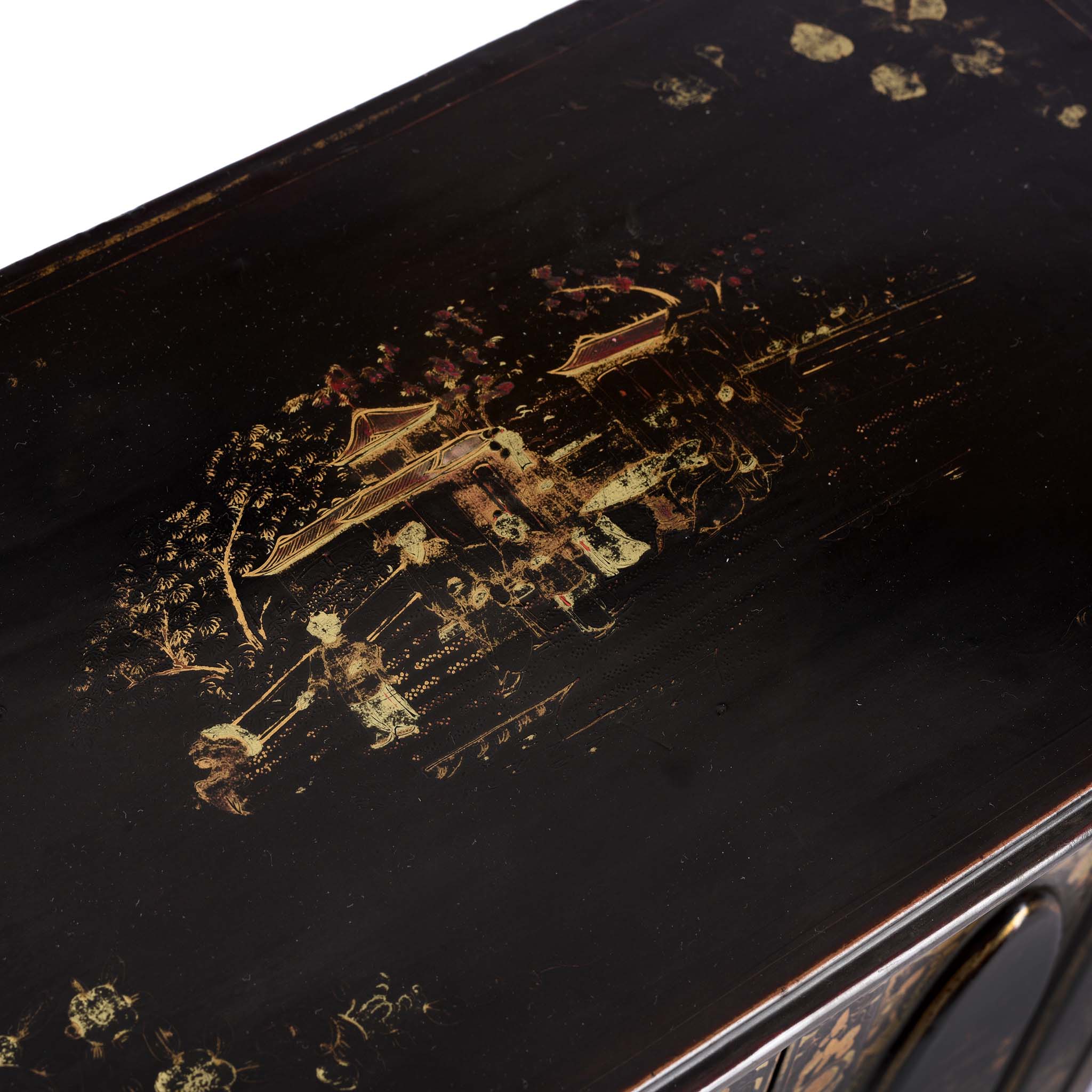 Gilt Black Lacquer Chinese Export Jewellery Cabinet - Early 19th Century - Image 15