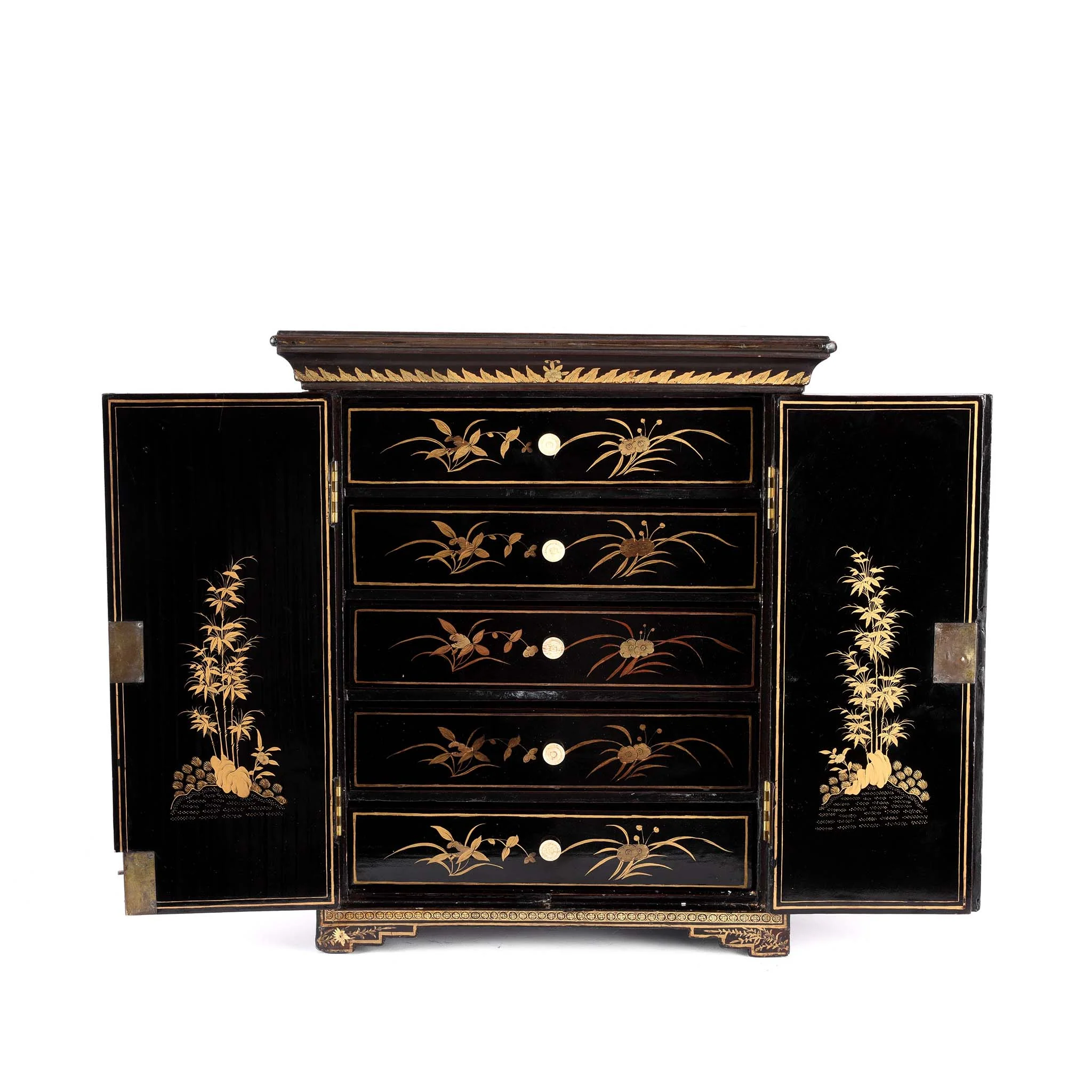 Gilt Black Lacquer Chinese Export Jewellery Cabinet - Early 19th Century - Image 7