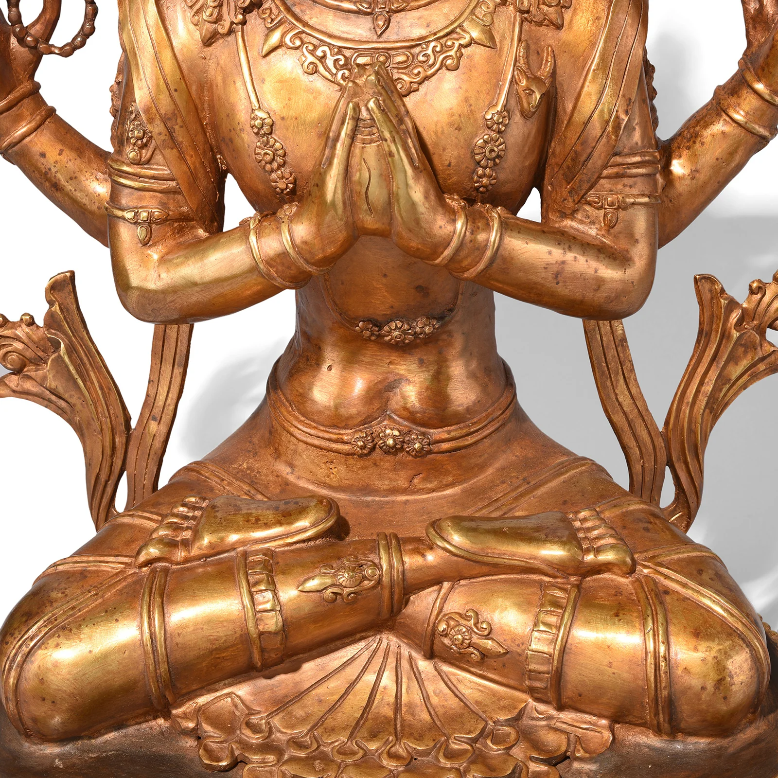 Gilt Bronze Four Armed Chenrezig (Avalokiteśvara) Statue - Image 4
